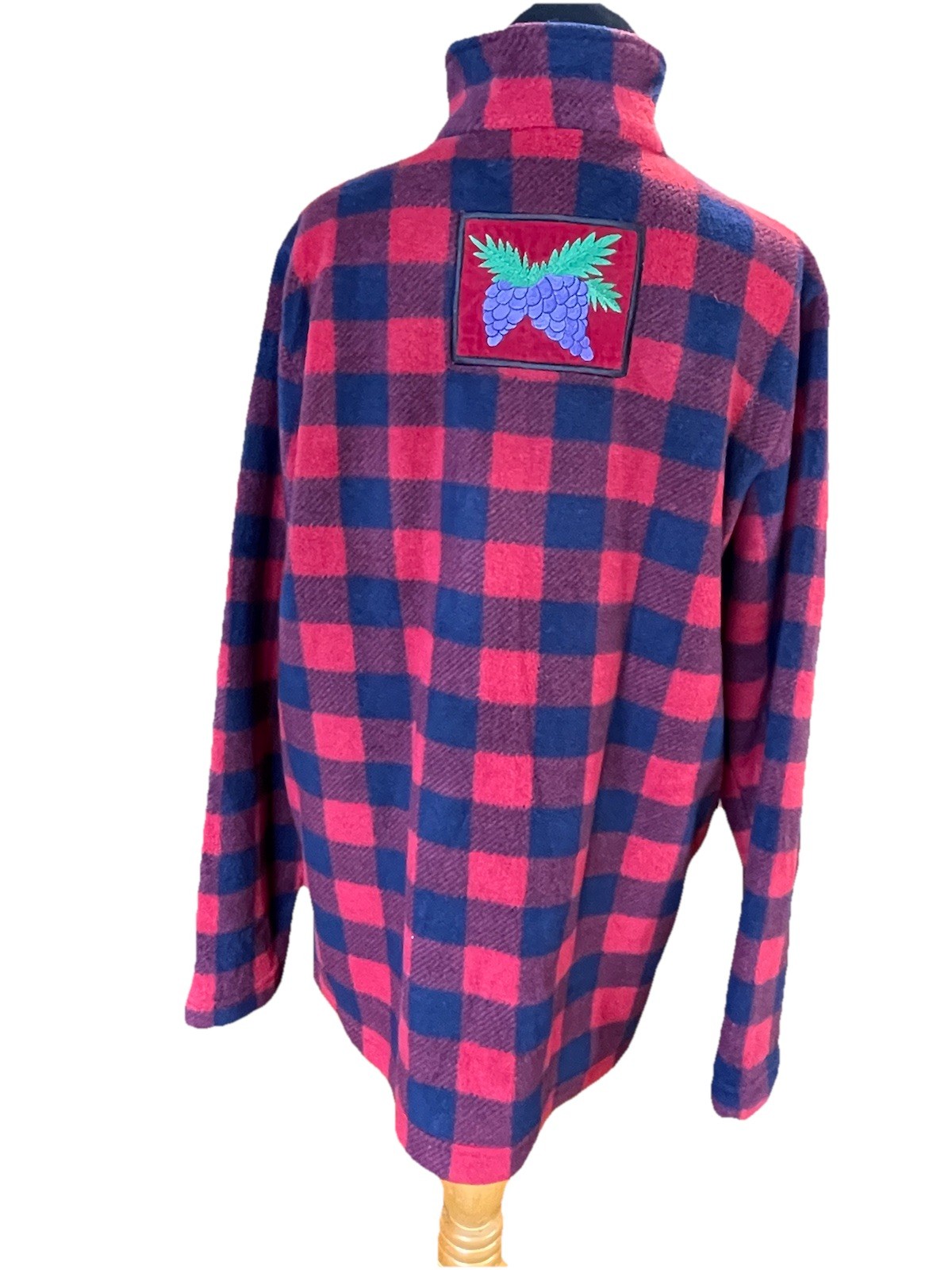 Quacker Factory Buffalo Plaid Fleece Quarter Zip Pullover Bird Embroidered M VTG