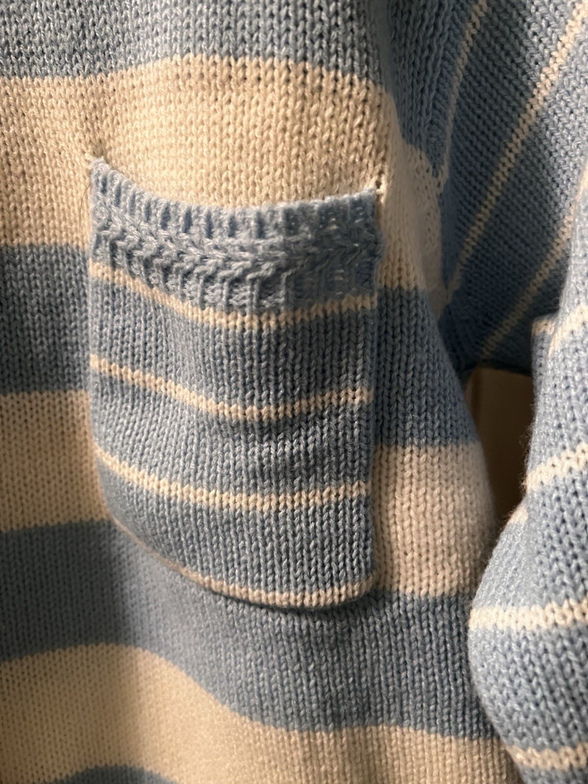 Vintage 90s Striped Sweater Blue Cream Pocket Knit Women’s Small NWT