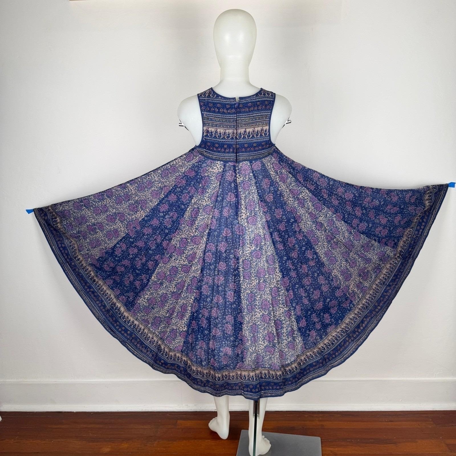 Vintage 70s Phool Indian Block Print Bib Midi Sleeveless Hippie Boho Cotton XS