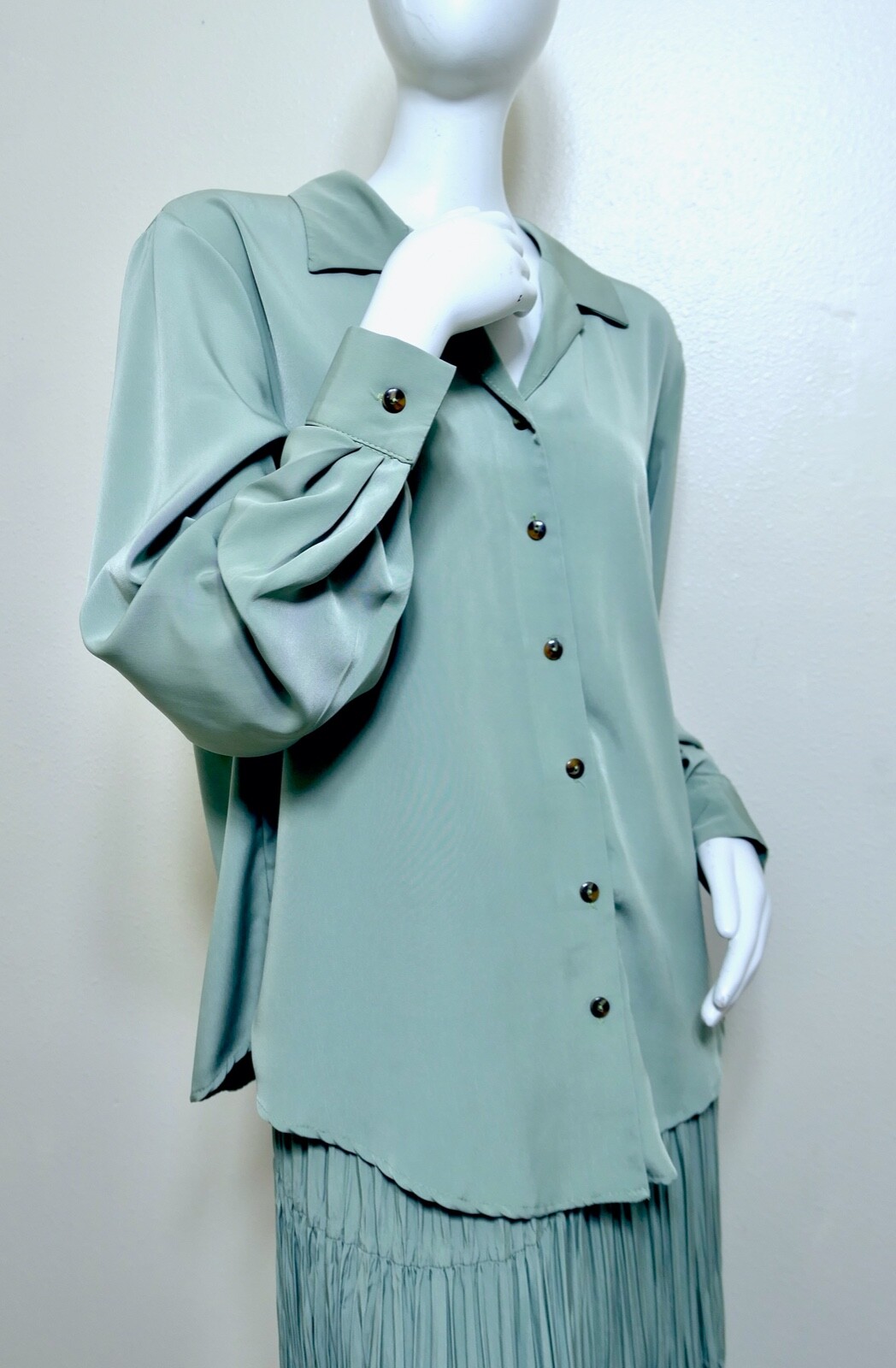 Vintage J Suzette Jade Slink Microfiber Broomstick Maxi Skirt Blouse Set dress