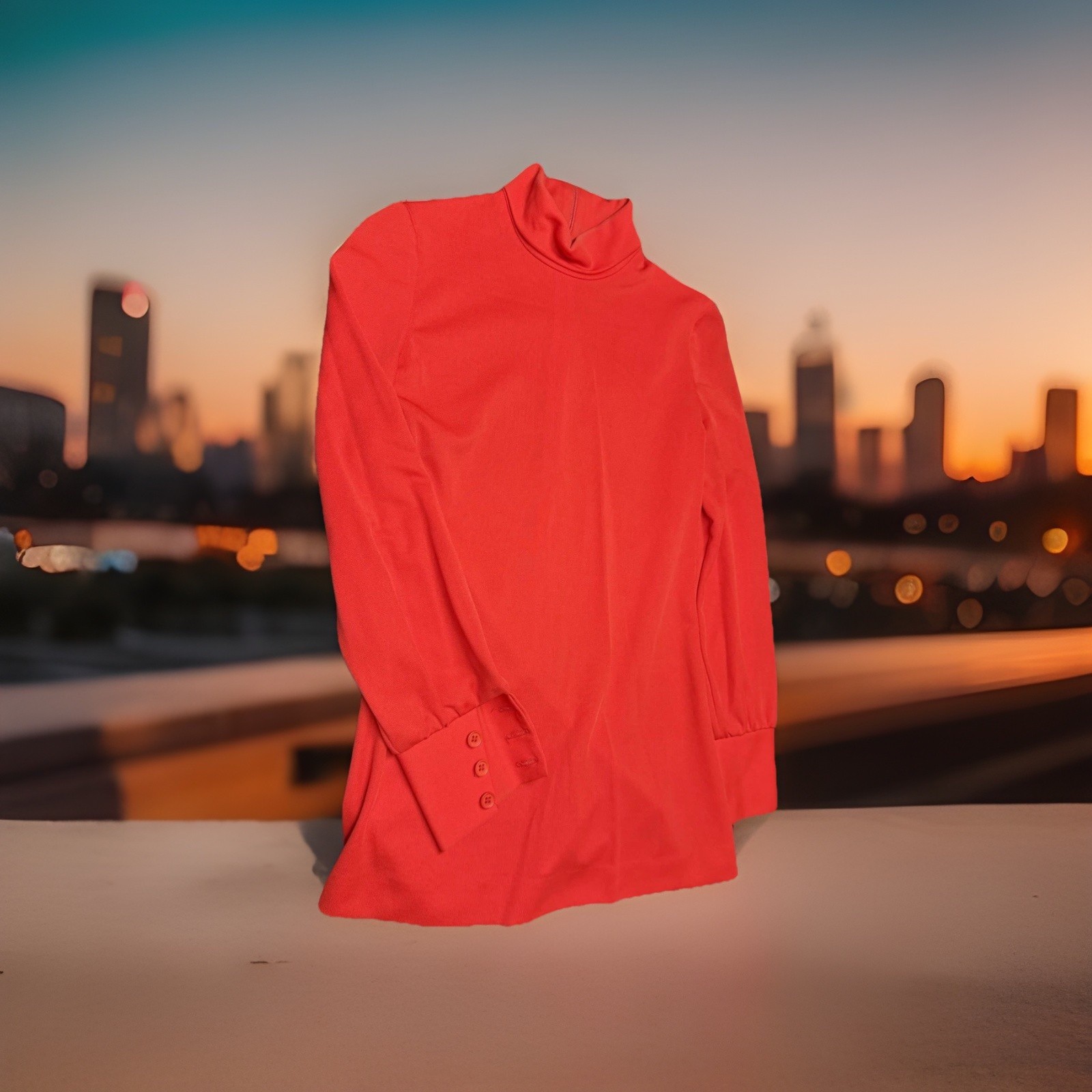 VTG 60s Act III Red Mock Neck Blouse ILGWU Sz L/XL NOS
