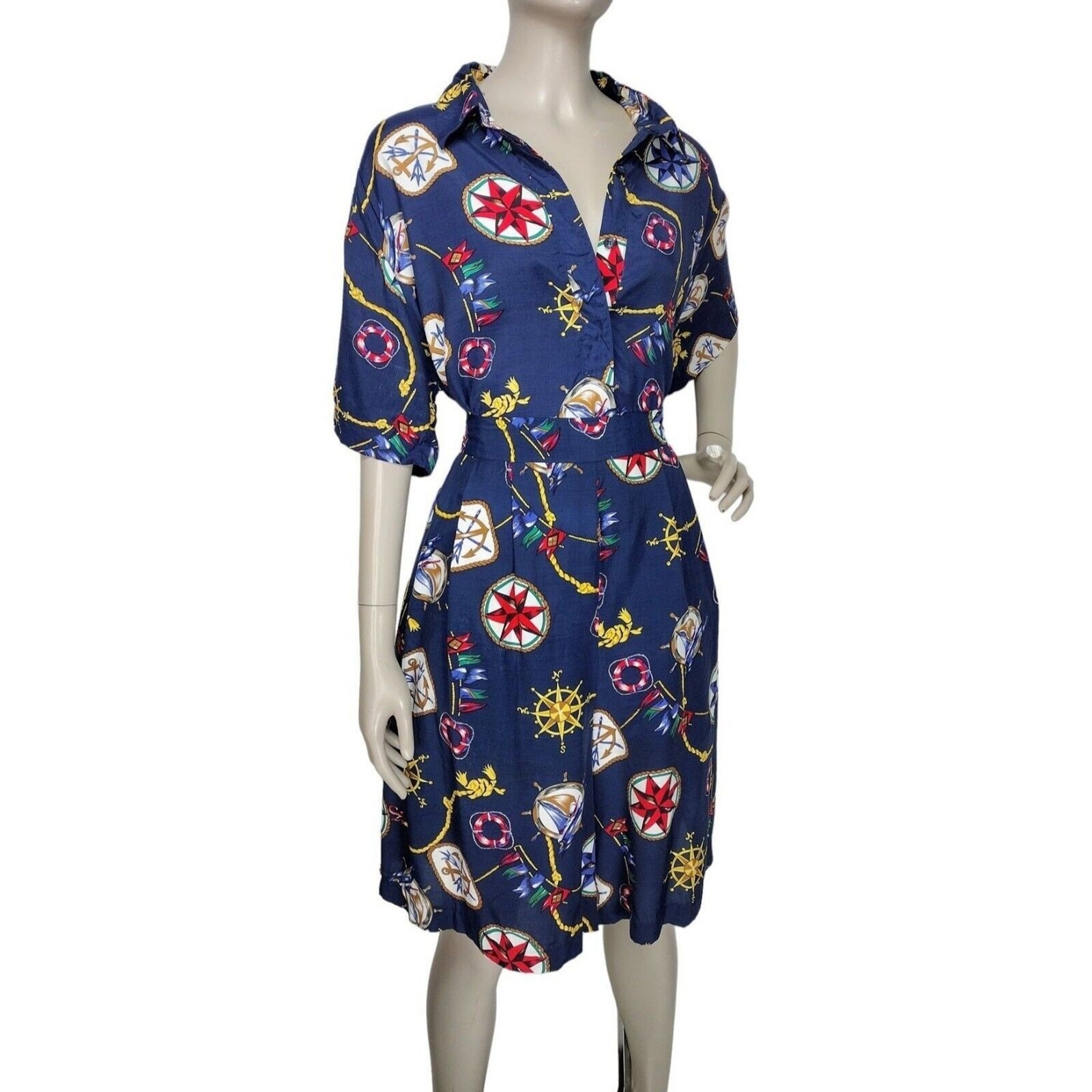 Vintage 80s Nautical Print Button-Down Top & Ultra High-Waist Shorts Set