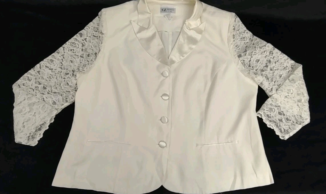 SL Fashions VTG Elegant Women Jacket Blouse Cream Lace Plus Size 22W USA