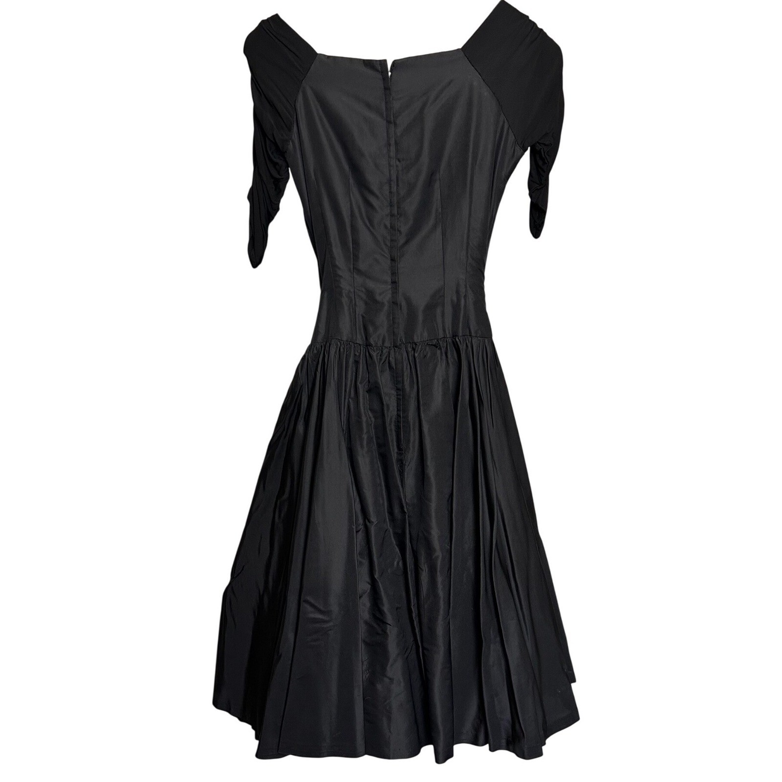 Vintage 1950s Black Taffeta Petticoat Cocktail Dress Small Dark Academia Pinup