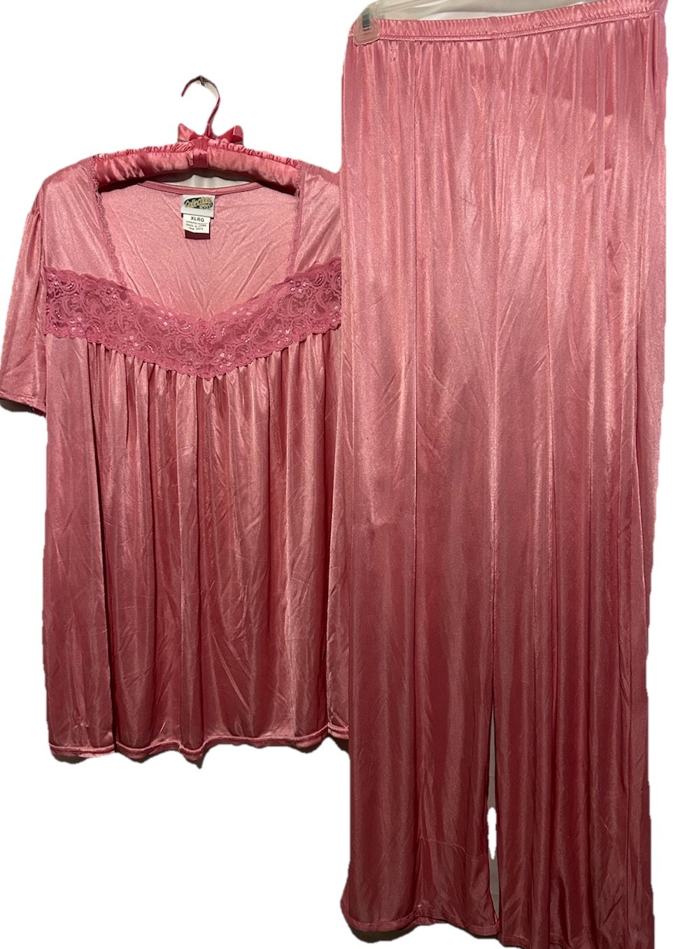 Vintage Collections Etc Pink Silky Slippery Top and Pajamas Pants PJ 2pc Set XL
