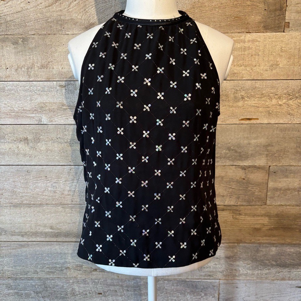 Vintage Saint Nouvaro women’s black embellished sleeveless blouse