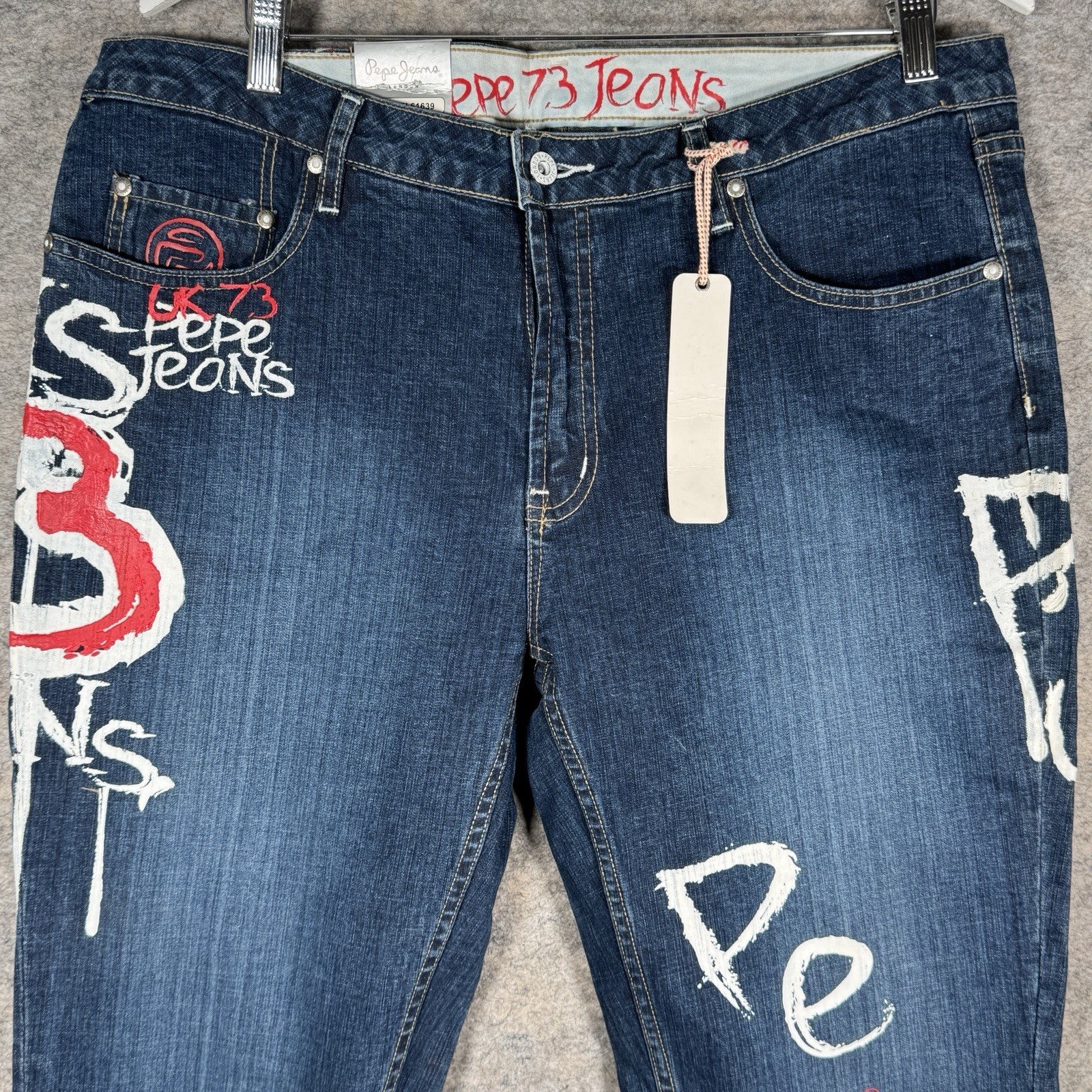 Vintage Y2K NWT Womens Pepe Jeans Graffiti Design Streetwear Jeans Size 38×32