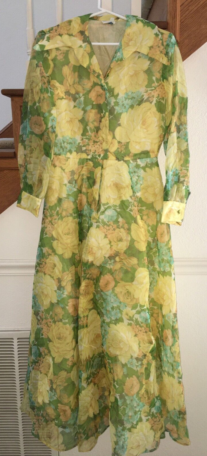 VINTAGE 60s 70s AVALON Chiffon FLORAL BOHO Hostess GARDEN Party MAXI Dress 12