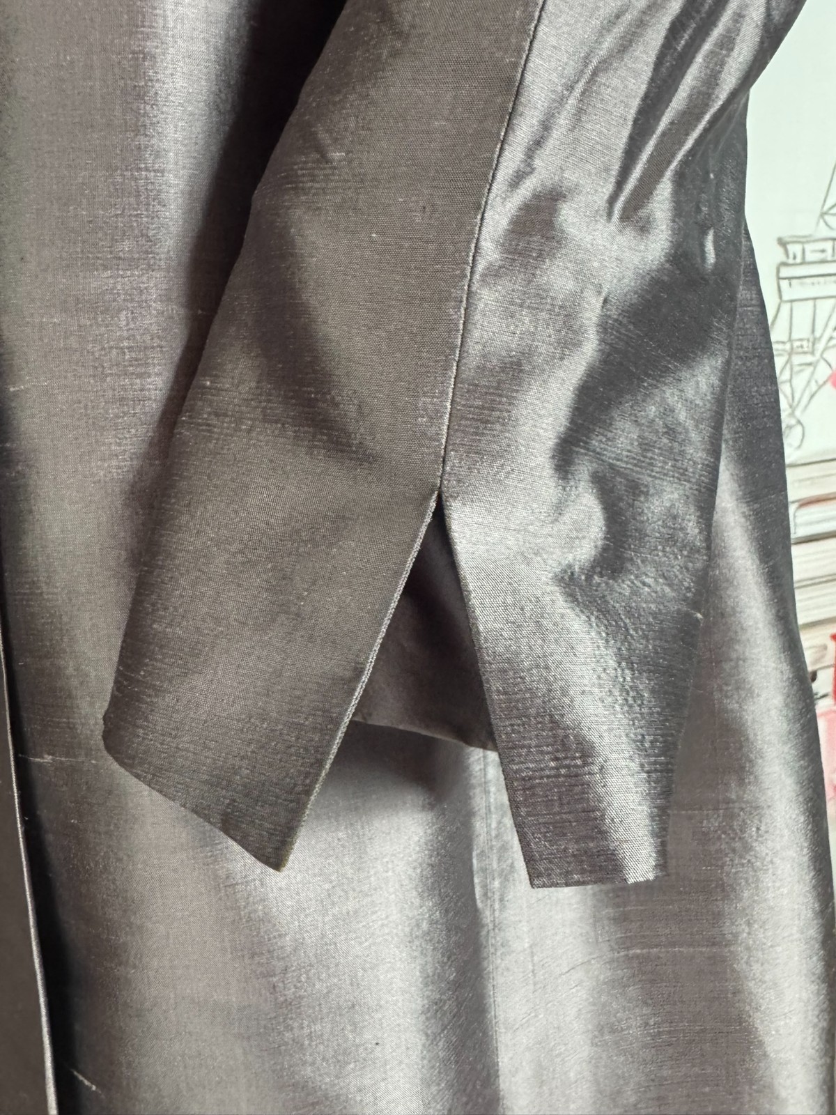 Mariposa silk ensemble dupion silk taupe silver dress frock coat size 38