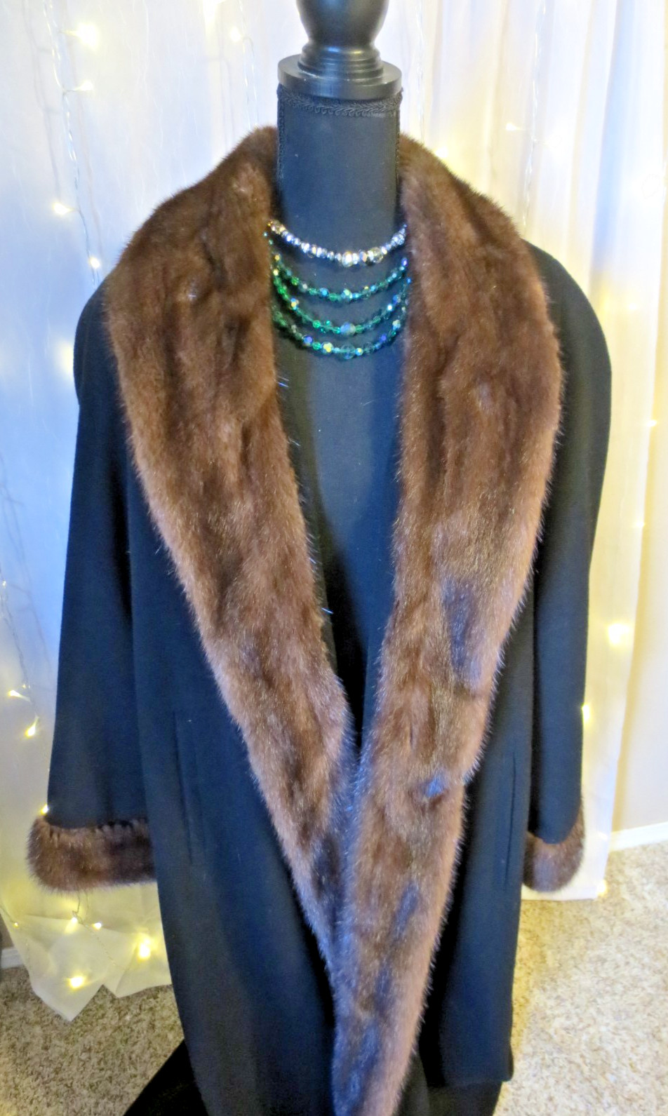 Vintage Gorgeous Marvin Richards Full Length Wool & Mink Fur Coat L-XL 53 „LONG