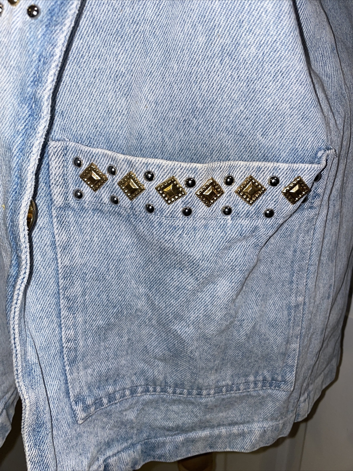 Vintage Denim Jacket Light Blue Cotton Studded Western Rio Size Small