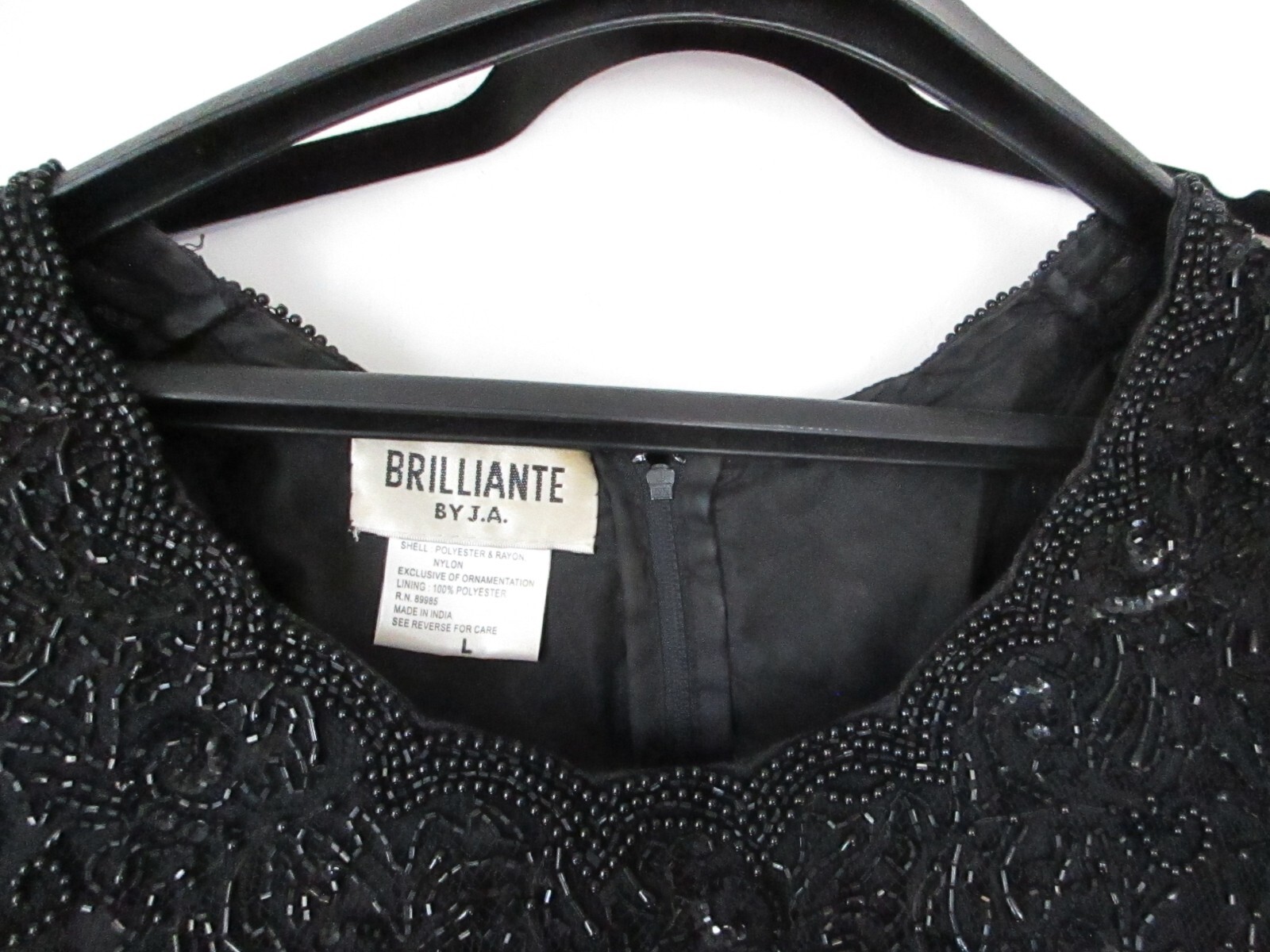 Vintage Brilliante by J.A. Black Beaded Evening Gown L short sleeve Open neck