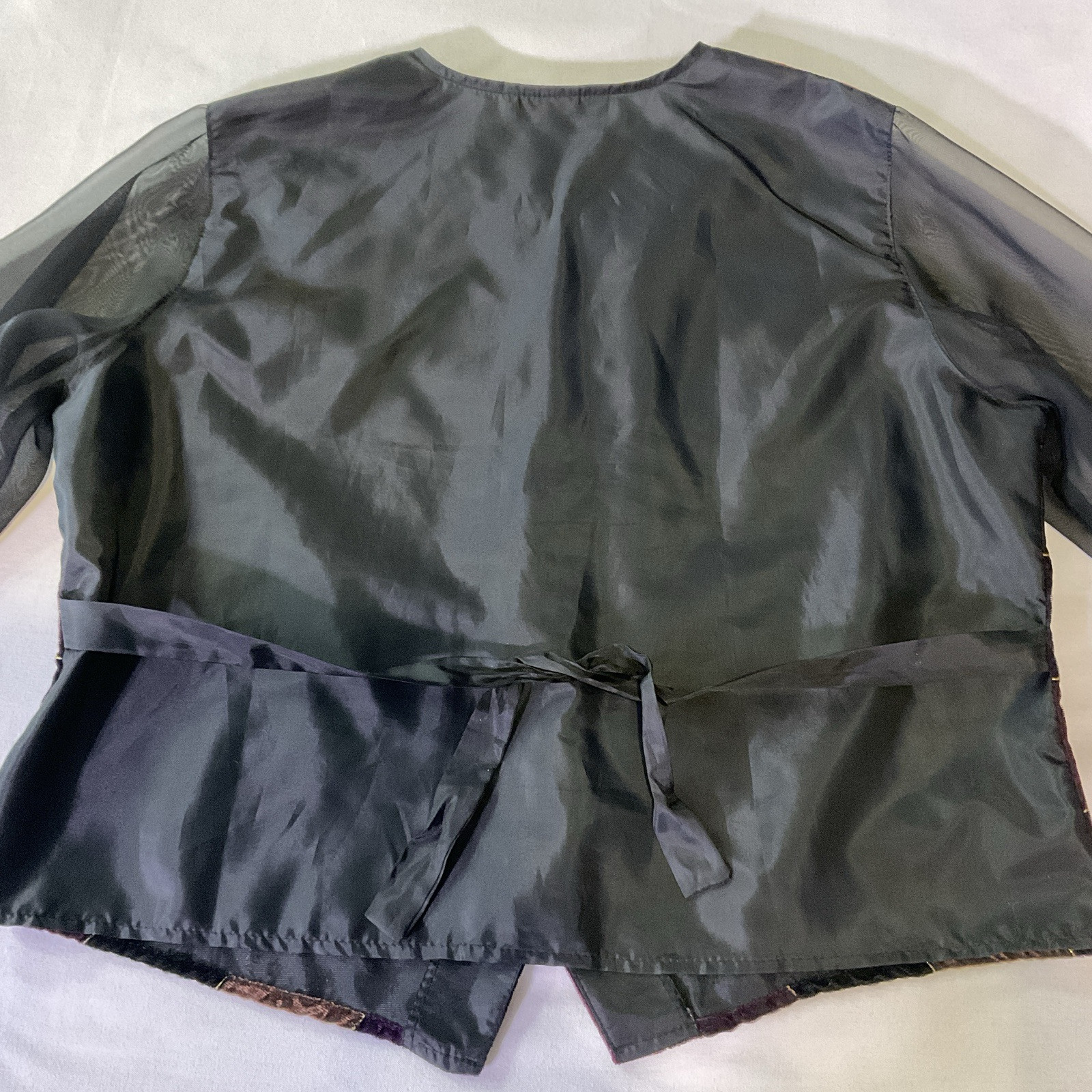 Vtg 90’s Bedford Fair Multicolor Velvet Patchwork Blouse Sheer Sleeves Sz 16P