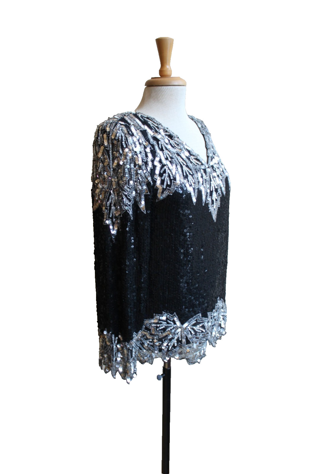 Albert Paul Vintage Beaded Sequined Shoulder Pad V-neck Formal Top M 36″ bust