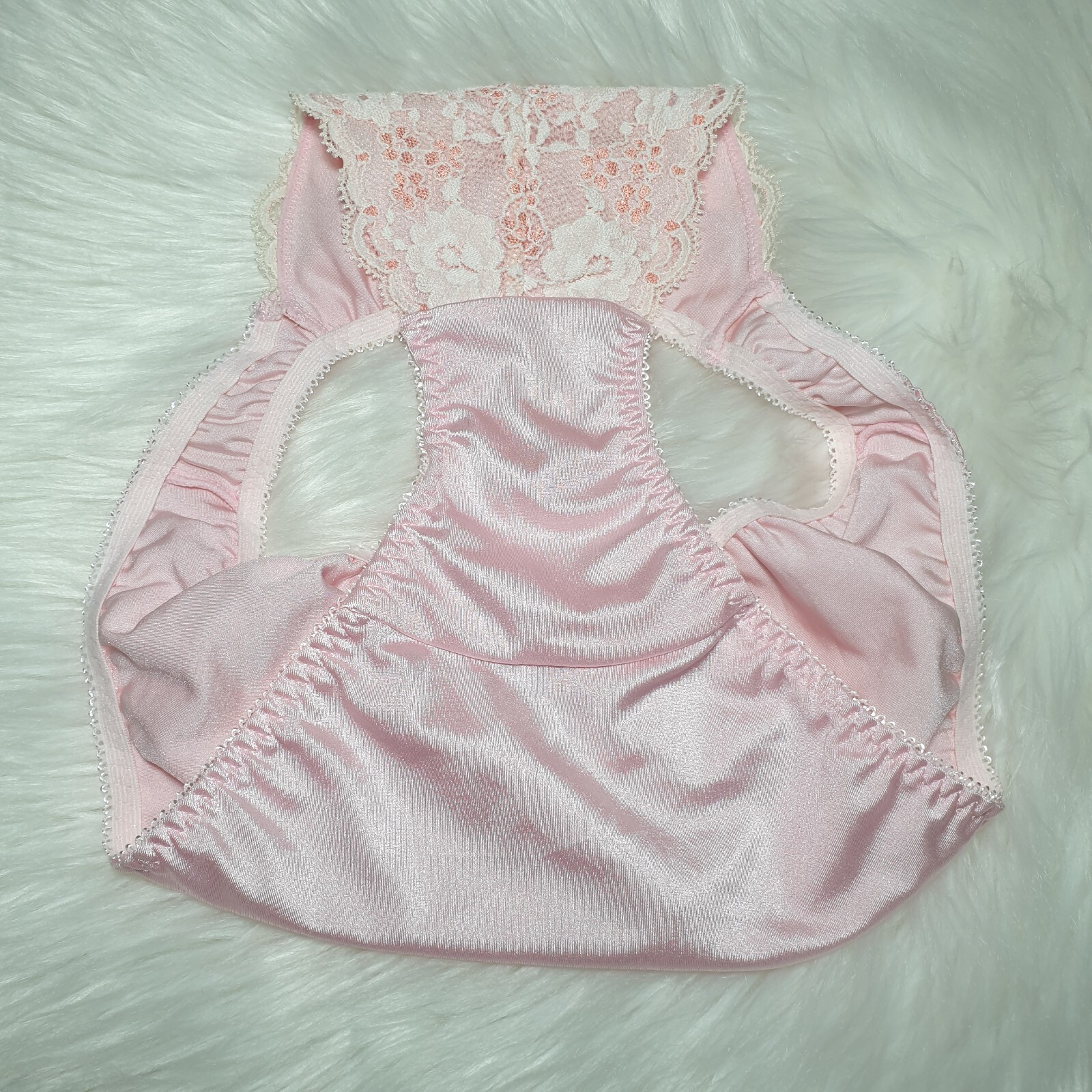 Vintage Nylon Satin Panty Silky Pink Bikini Sissy Lace Brief Sz Small Hip 32-36″