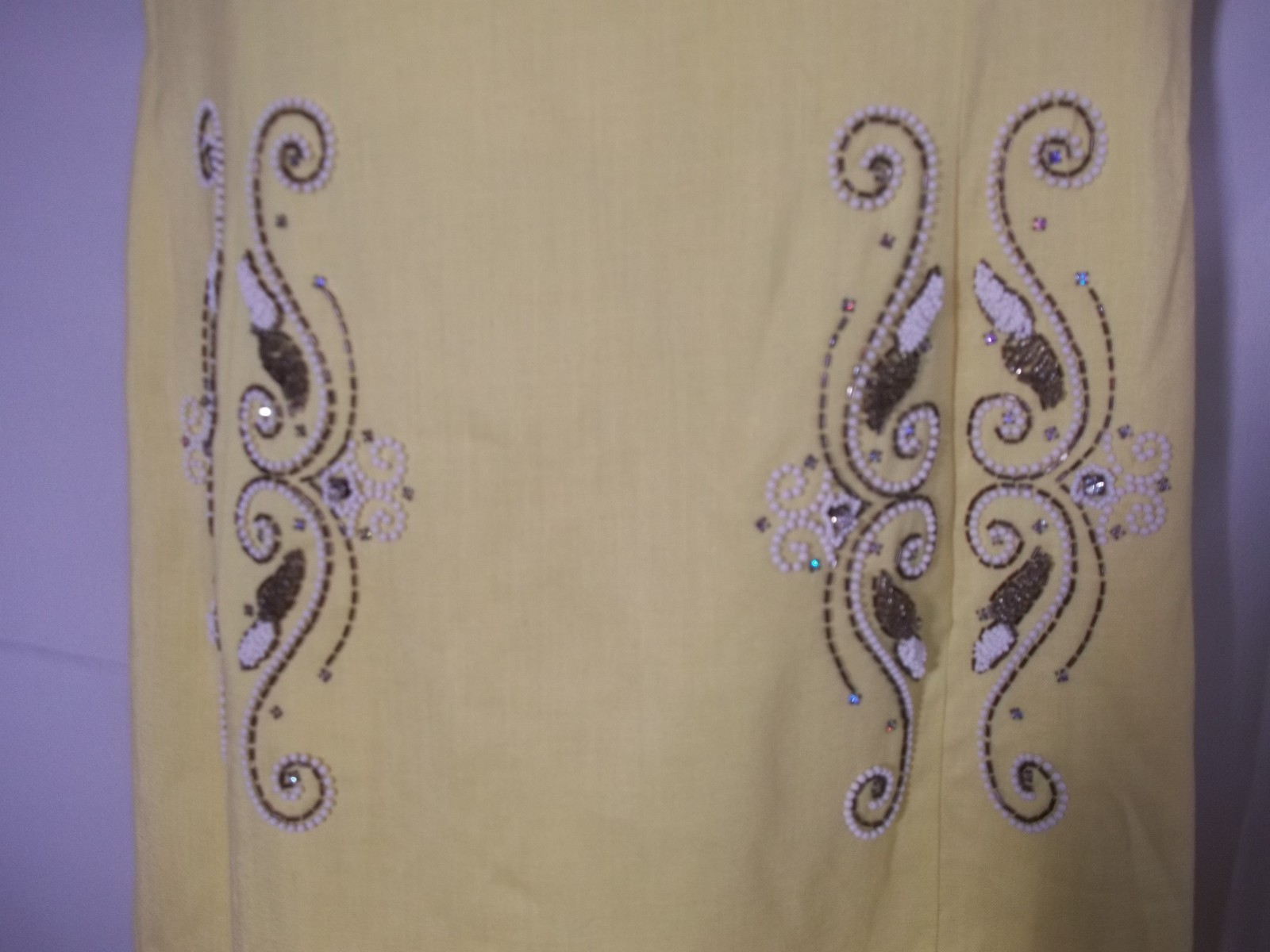 VINTAGE 1950’s NEW LOOK MARION McCOY ORIGINALS Yellow BEADED DRESS Size 16