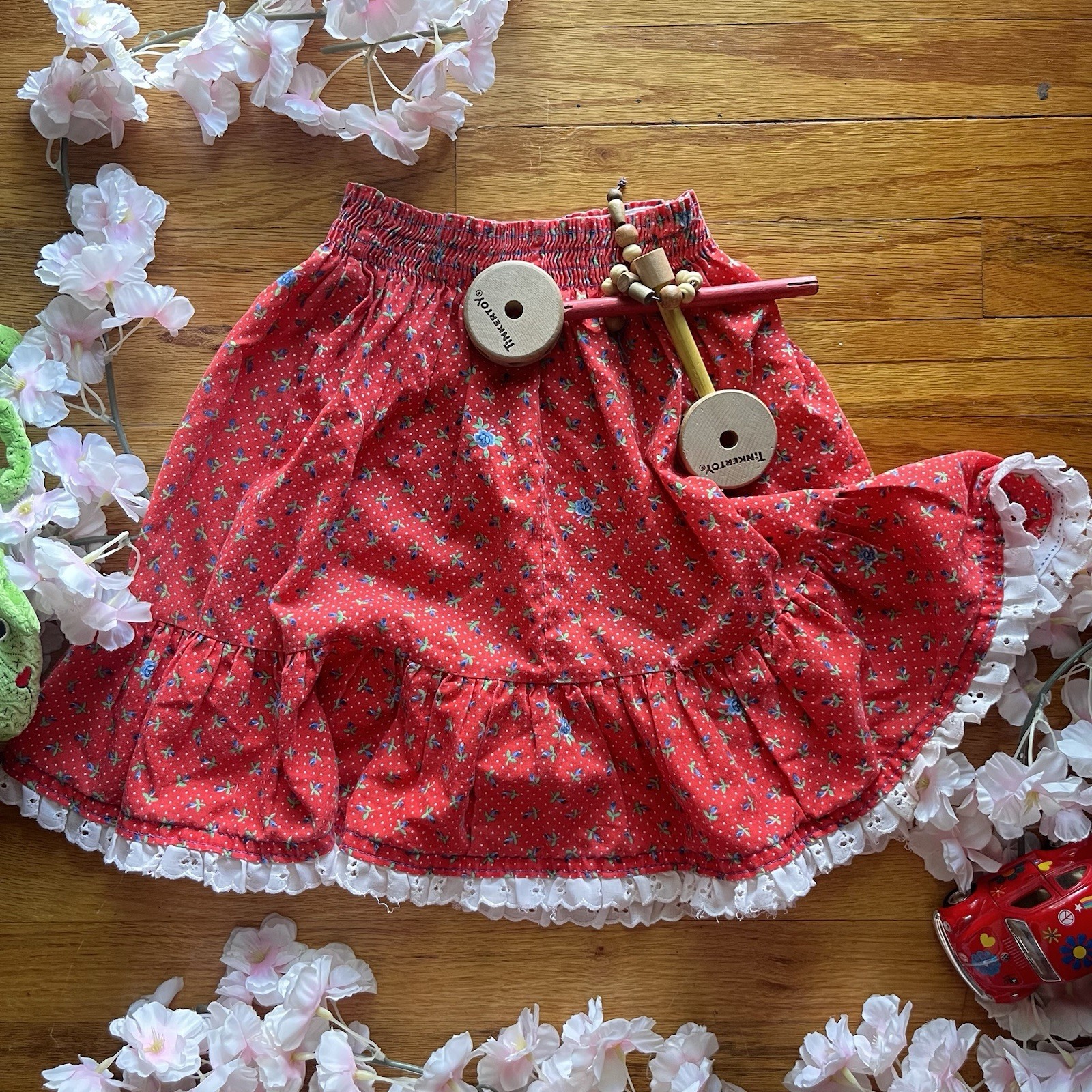 VTG Cottagecore Red Skirt Sizes 5/6 Praire Floral Lace