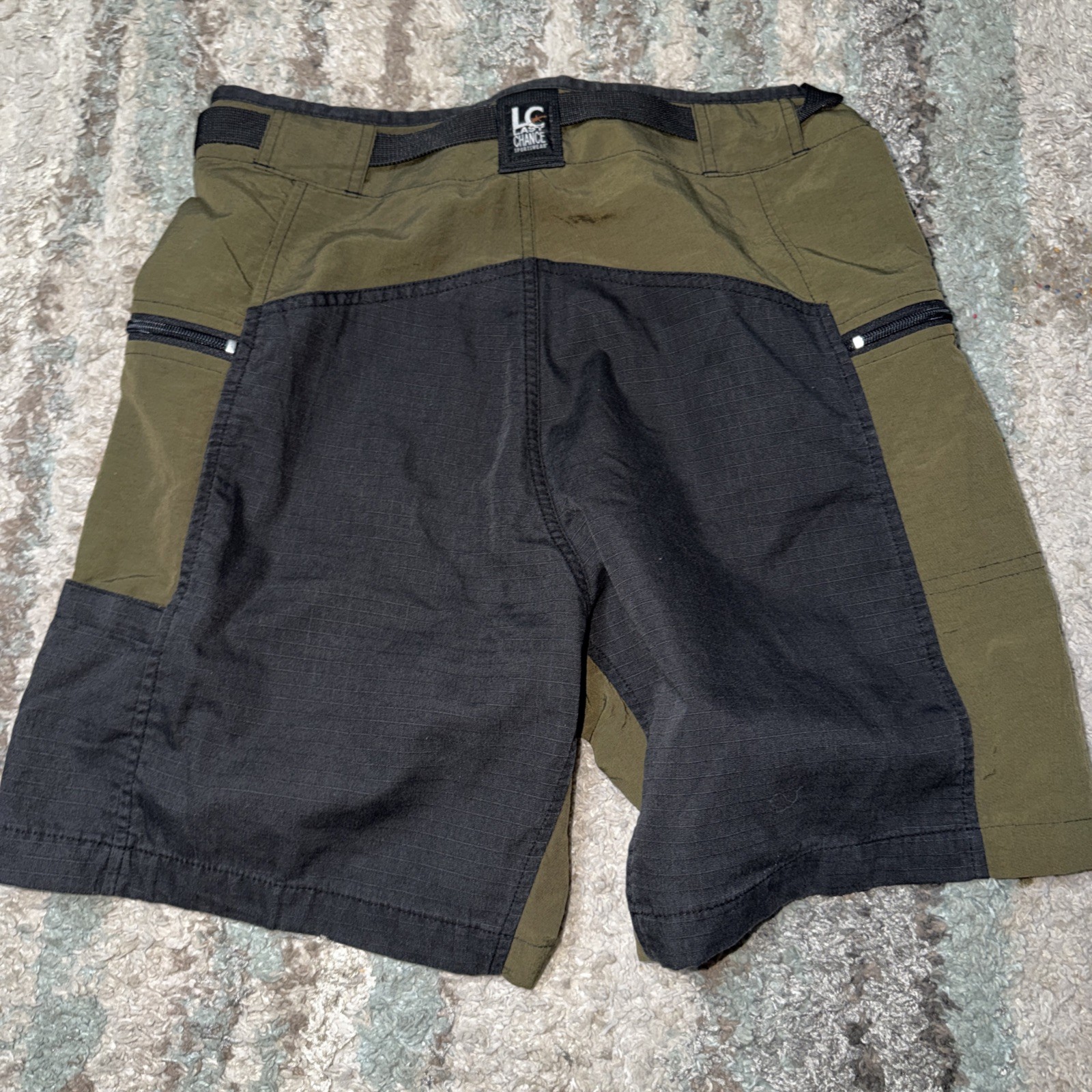 Vintage 80s 90s Last Chance Sportswear Nylon Olive Green Belted Shorts Size 32