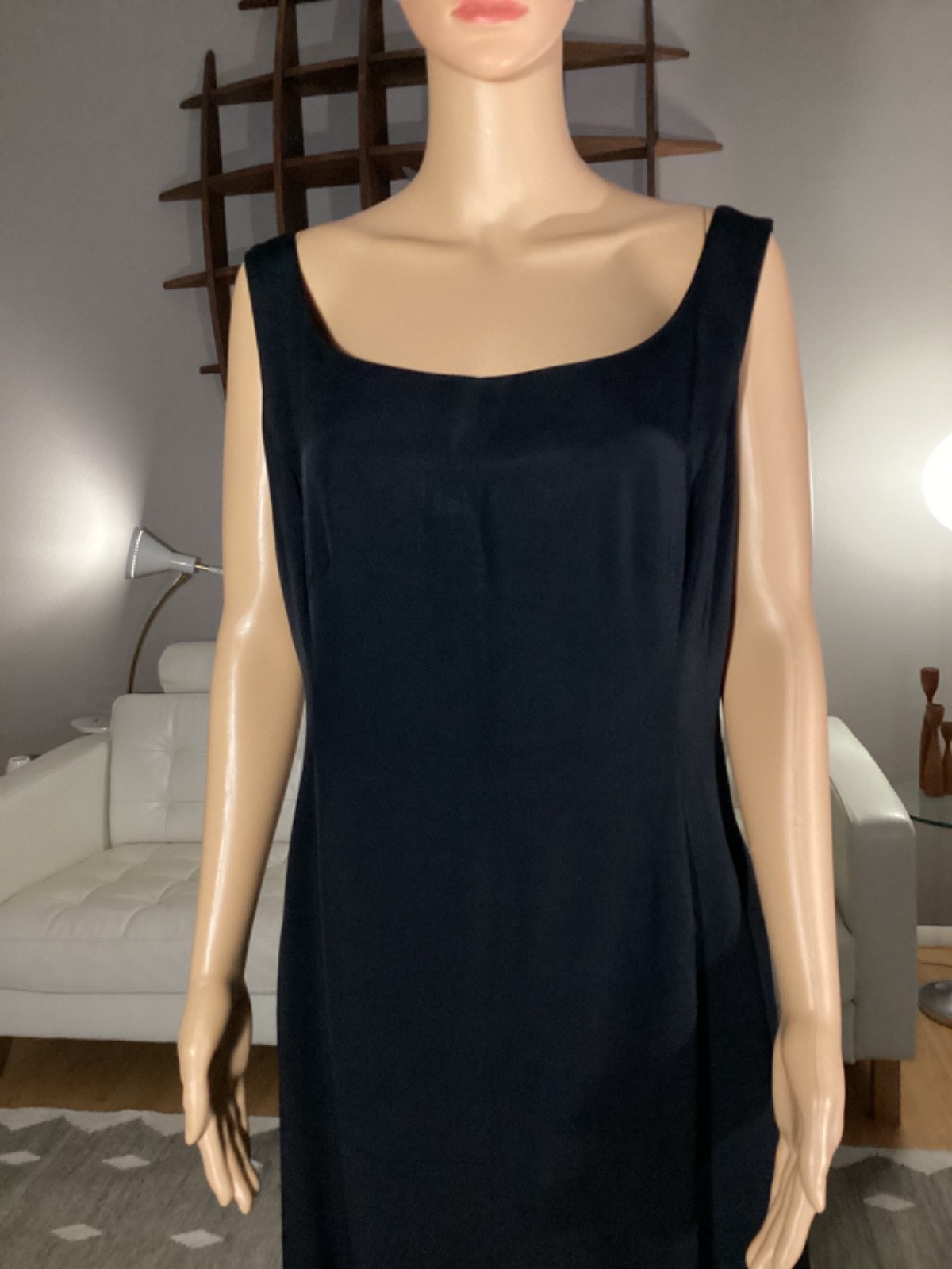 Vintage 50’s Black Wiggle Maxi Cocktail Evening Dress Chiffon Ruffle Trim XL