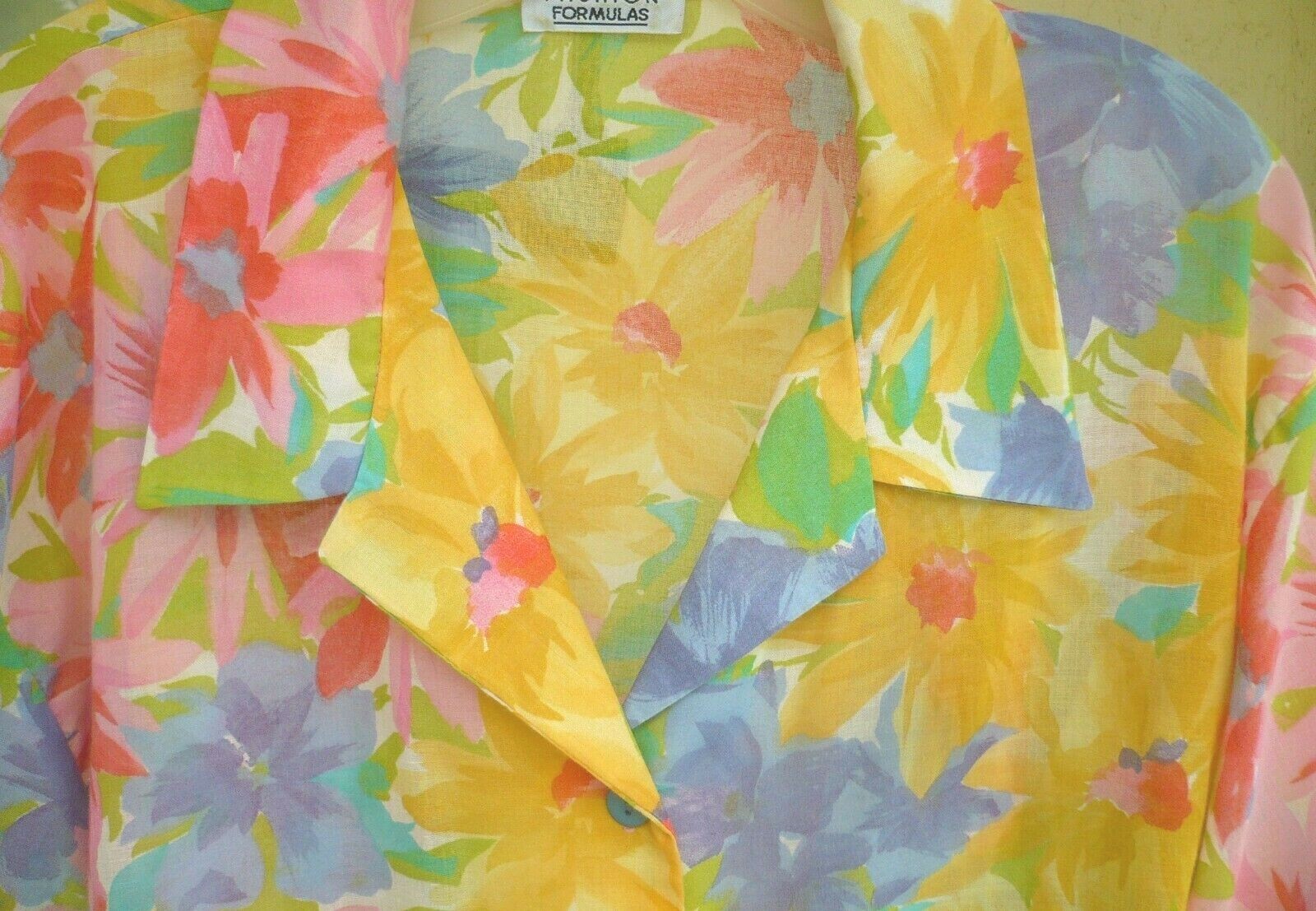 VTG XL SET BRIGHT FLORAL BLOUSE + TANK YELLOW PINK 2 PC WOMEN FASHION FORMULAS