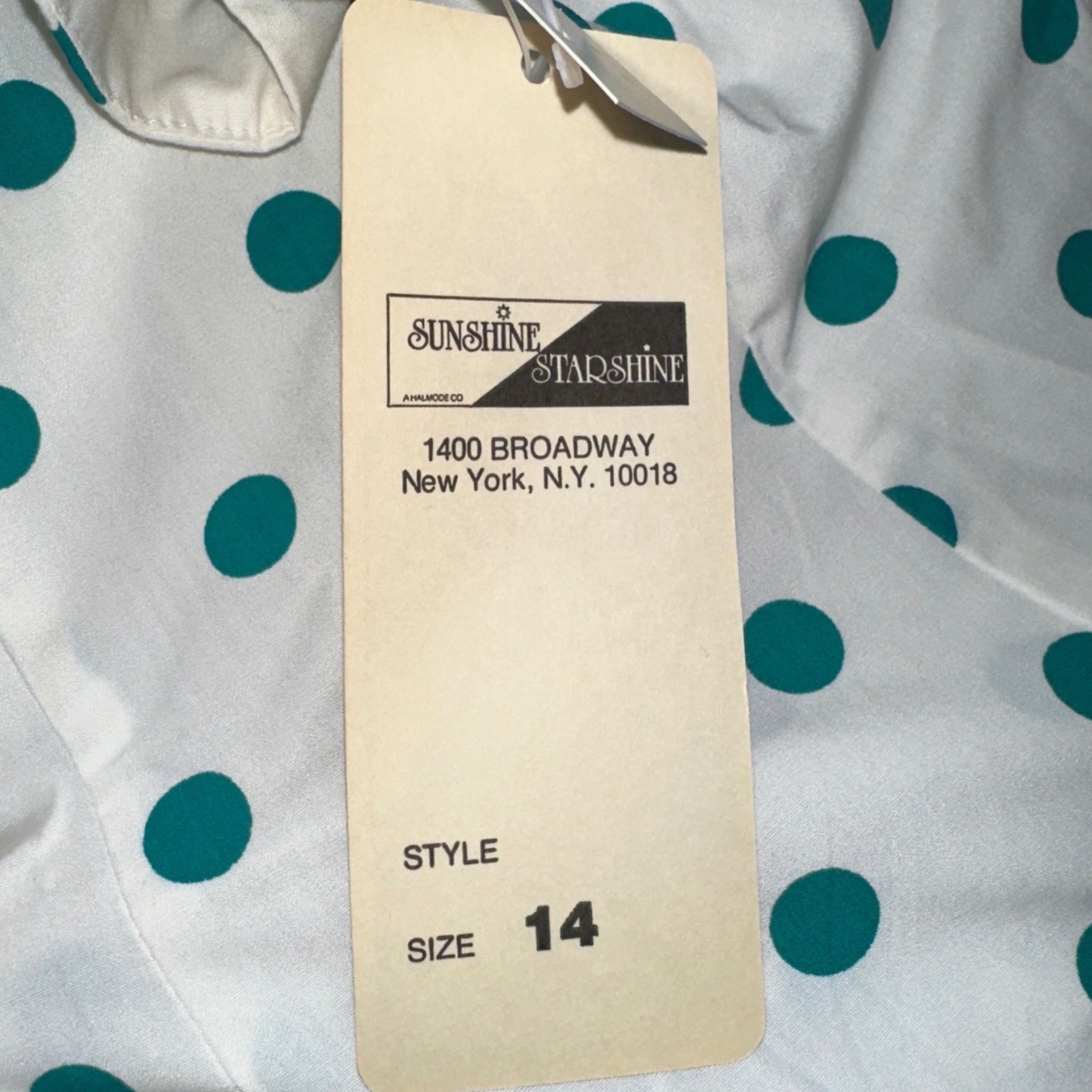 Sunshine Starshine Vintage 80s Polka Dot Peplum Dress Teal White Bow Size 14 NWT