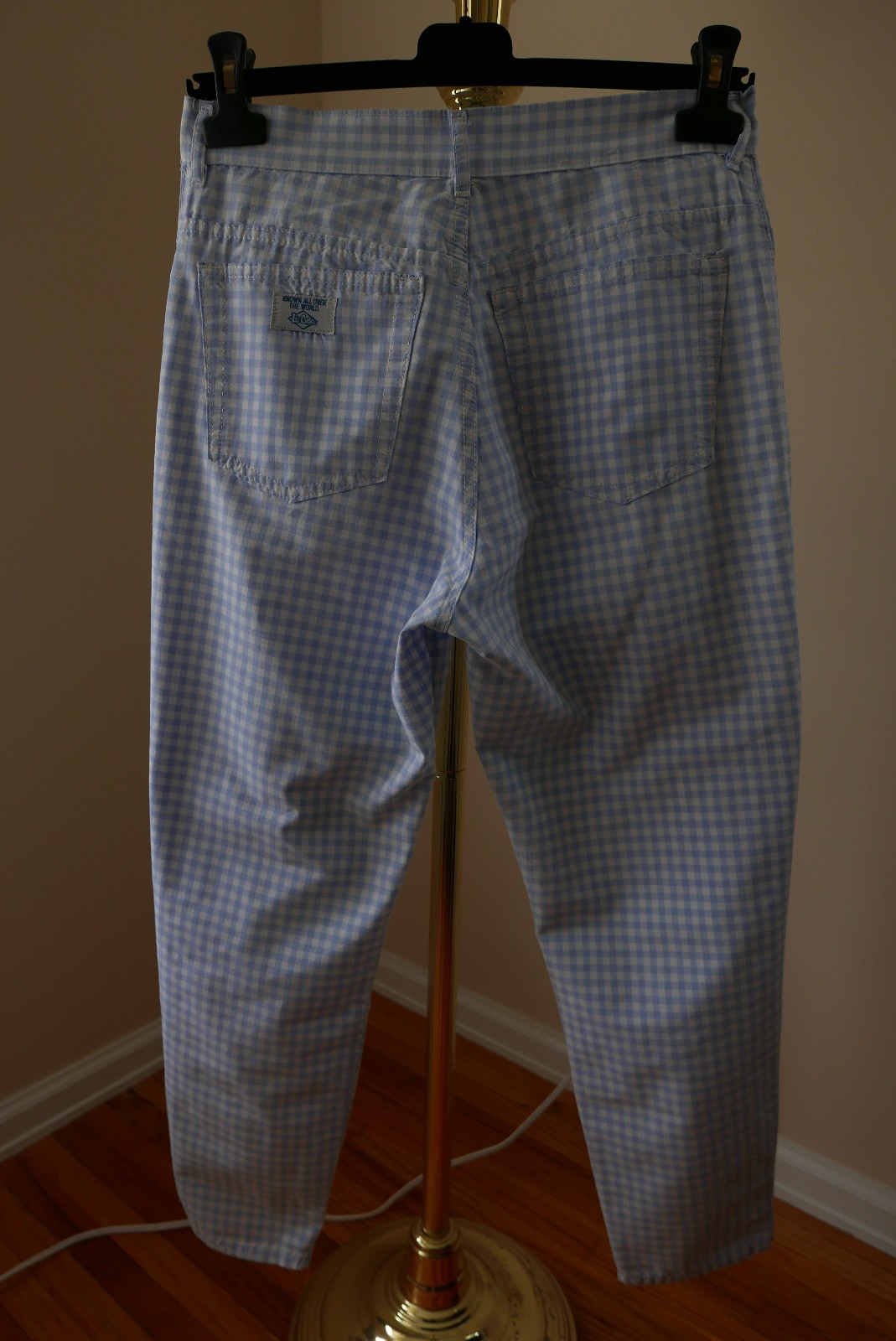 Vintage ‘90s Lee Cooper Women’s Chino Pants Blue & White Plaid 75% Cotton Size S