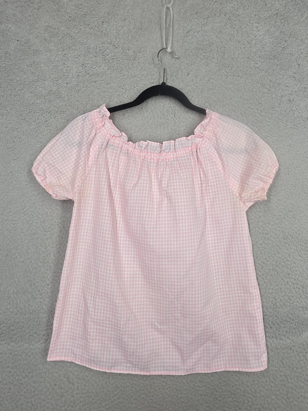Vintage 70s Overall Dress Outfit Size 0 XS Pink Gingham Peasant Blouse Teens