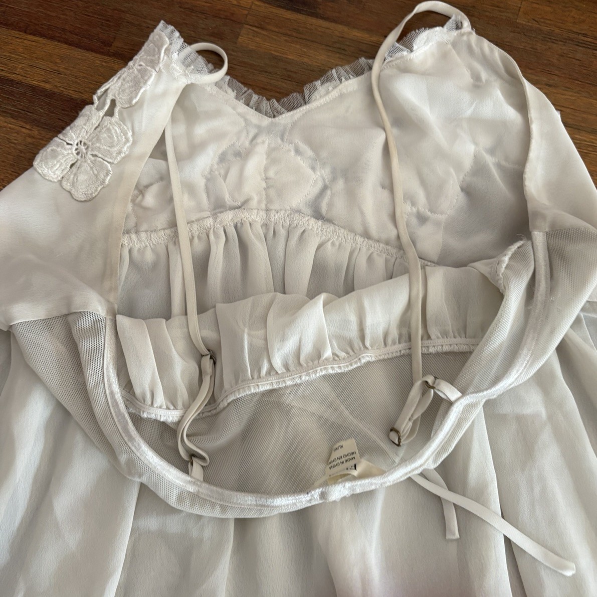 Vintage Flora Sheer Camisole XL Light Gray Babydoll Nightie Floral Design 1990s