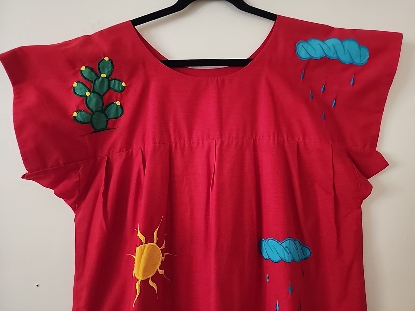 Vtg Patio House Dress Cottagecore Sz XL Red Southwest Native Art To Wear Cotton
