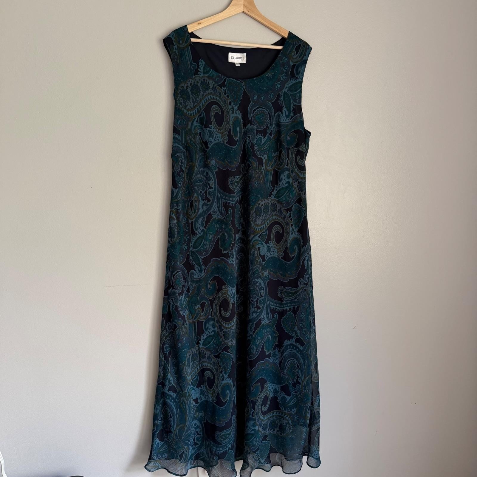 Vintage Studio I Womens 22W Paisley Maxi Dress Sleeveless Chiffon Lightweight