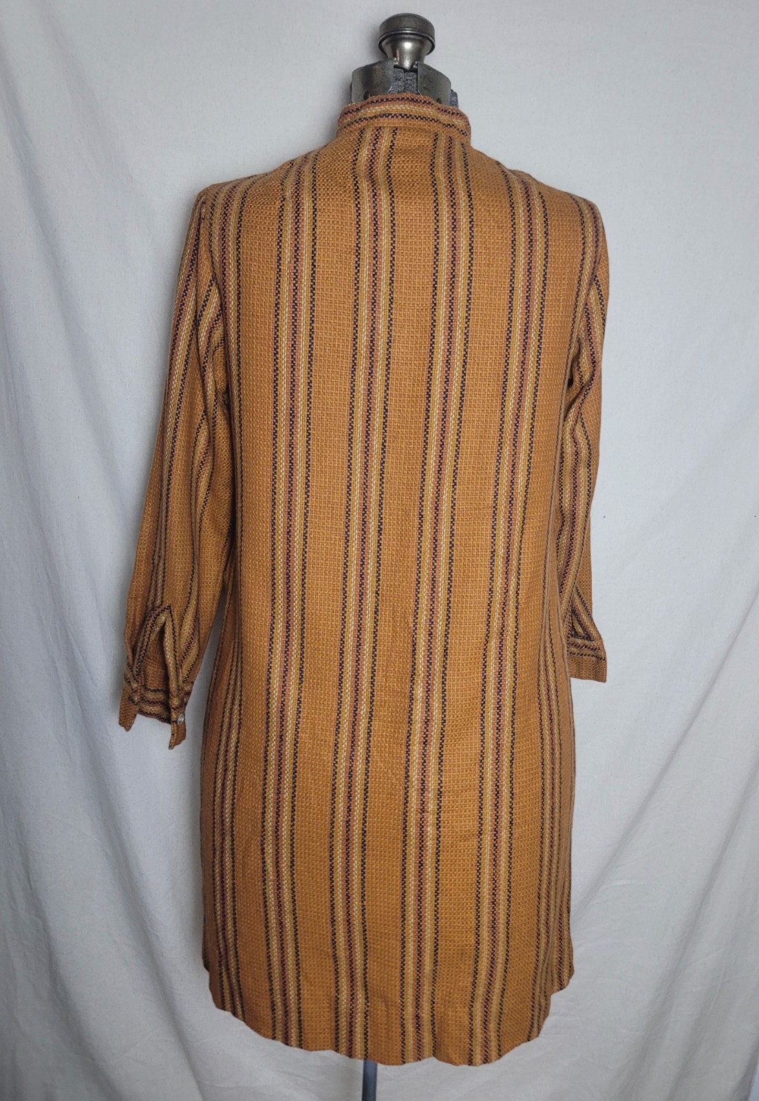 Vintage 60s Mod Wool Mini Dress Orange Stripe A Line Long Sleeve Small Zip Up