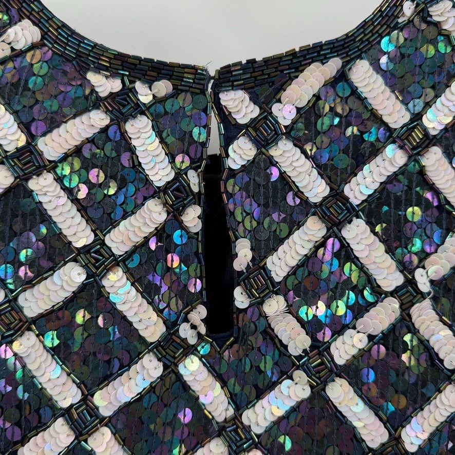 VTG Lawrence Kazar Womens M Silk Sequin Beaded Top Glam Cocktail Party