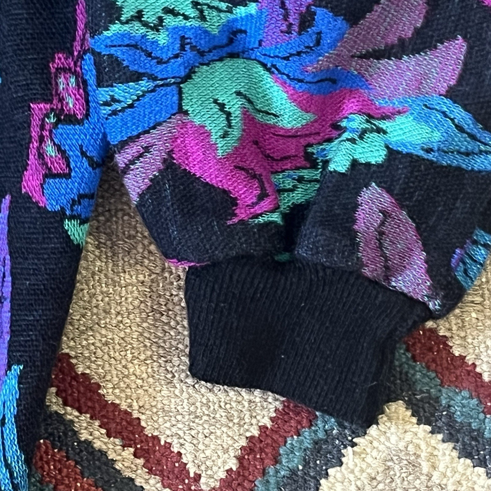 Vintage 80s Floral Dolman Batwing Sweater Women’s XL Acrylic Pullover