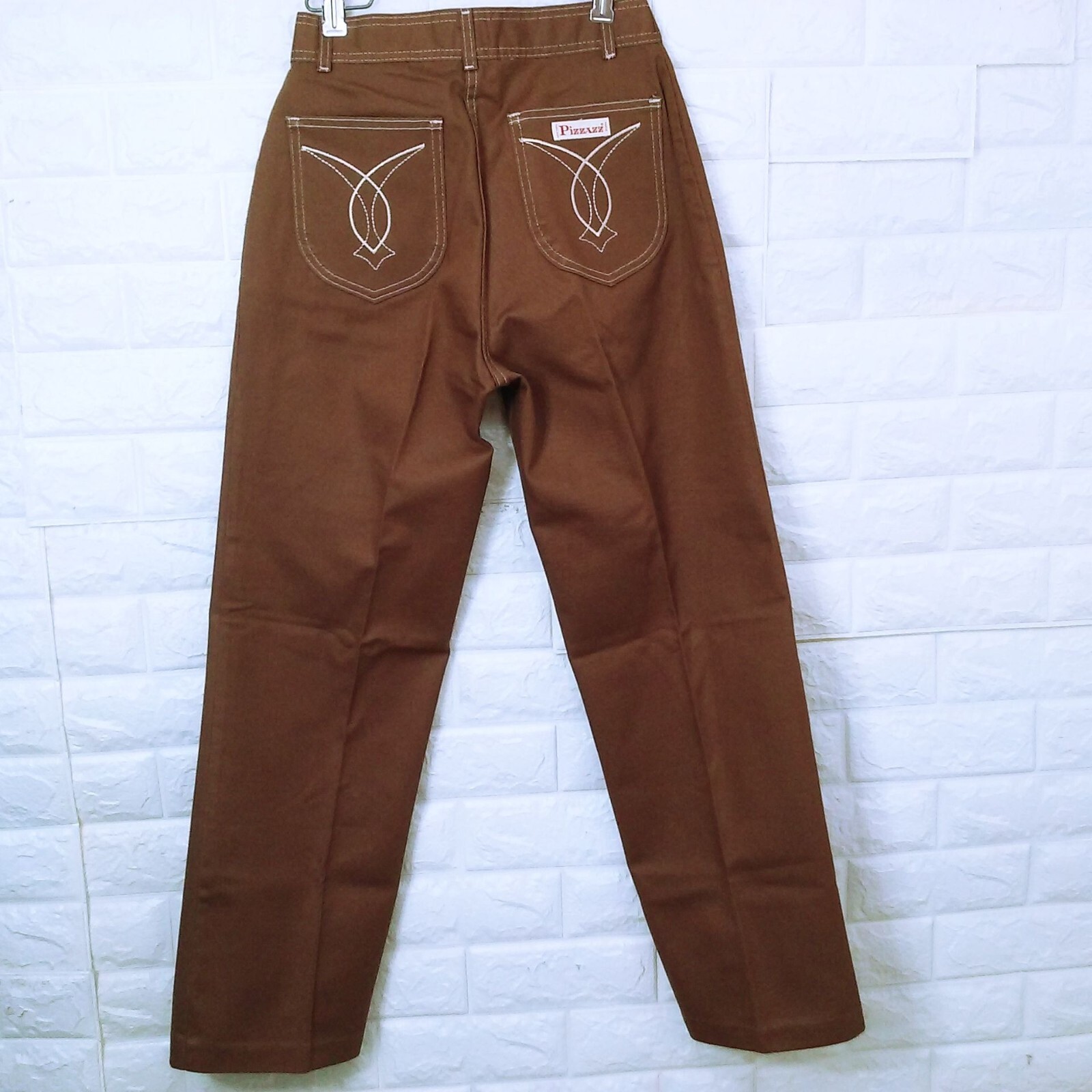 NWOT Vintage 70s Pizzazz Mod Retro Disco Pant Jeans -10 Pockets Wide-Leg Brown