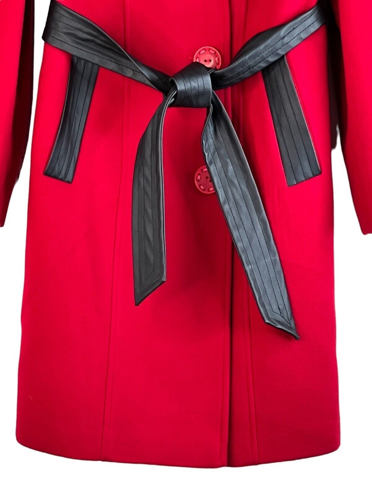 Vintage 1970s Mnafikh Red Wool Dress Coat Jacket Women’s Size S Check Measure