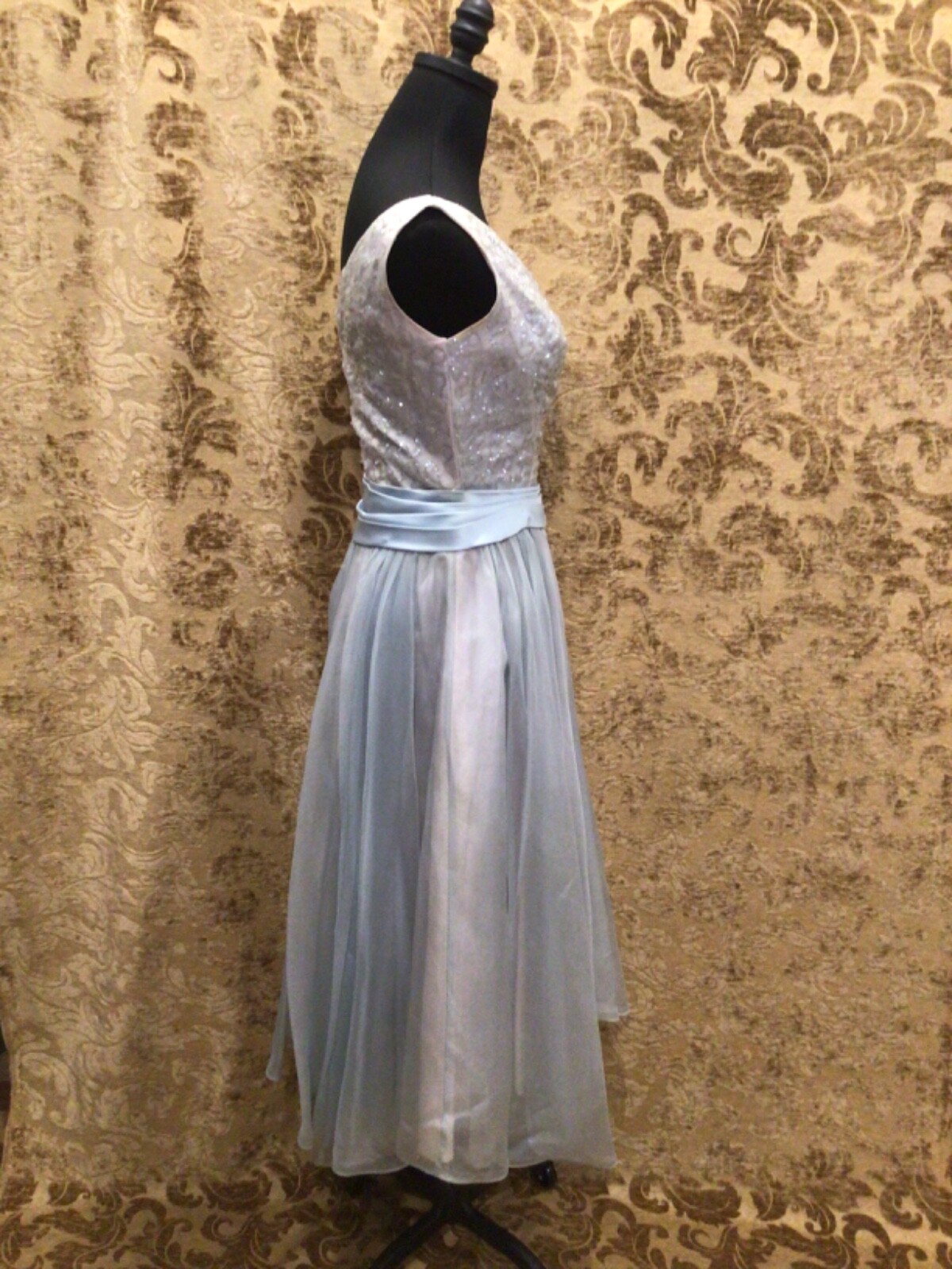 Vintage 1960s Pale Turquoise Silk Organza w/ Sequined bodice DRESS
