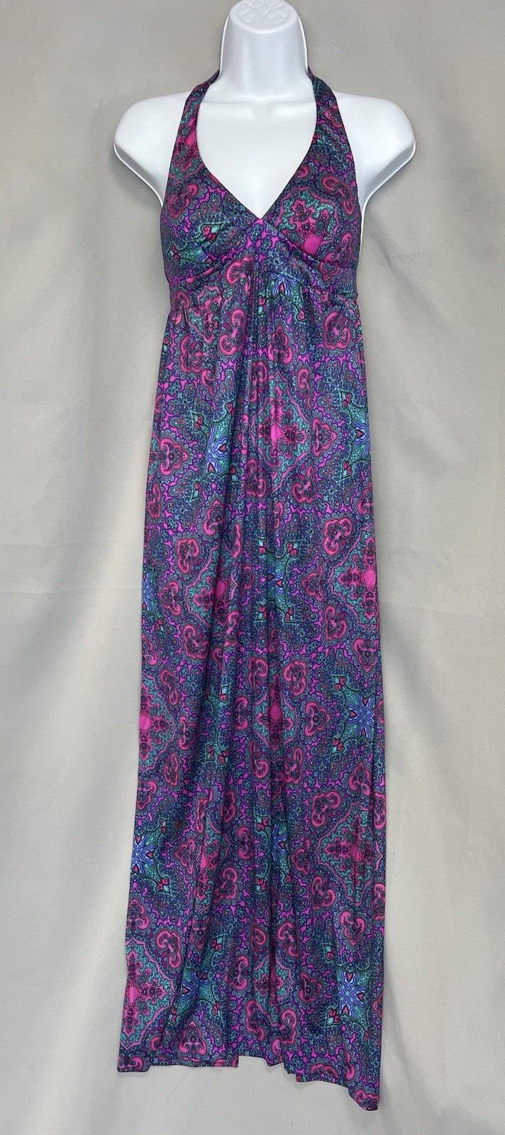 Vintage 1970s HIGH TIDE CALIFORNIA Maxi Paisley Beach POOL party Sun Dress XS/S