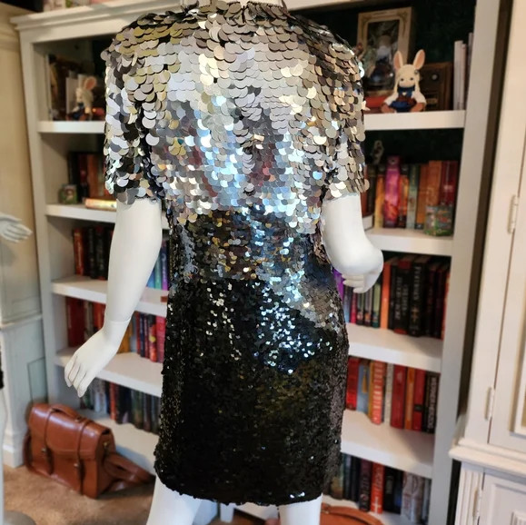 Vintage Black and Silver Sequin Sheath Party Dress Size S/M (check measurements)