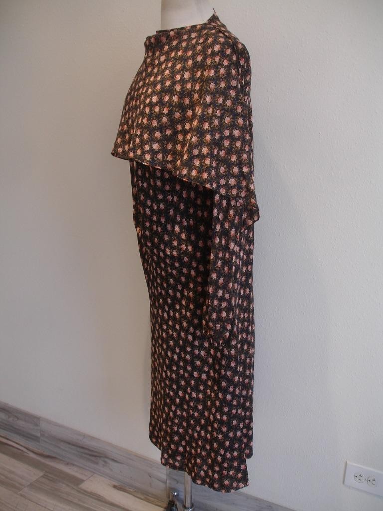 Women’s M L 10 Vtg 1960’s Pauline Trigere Long Sleeve Floral House Dress Scarf