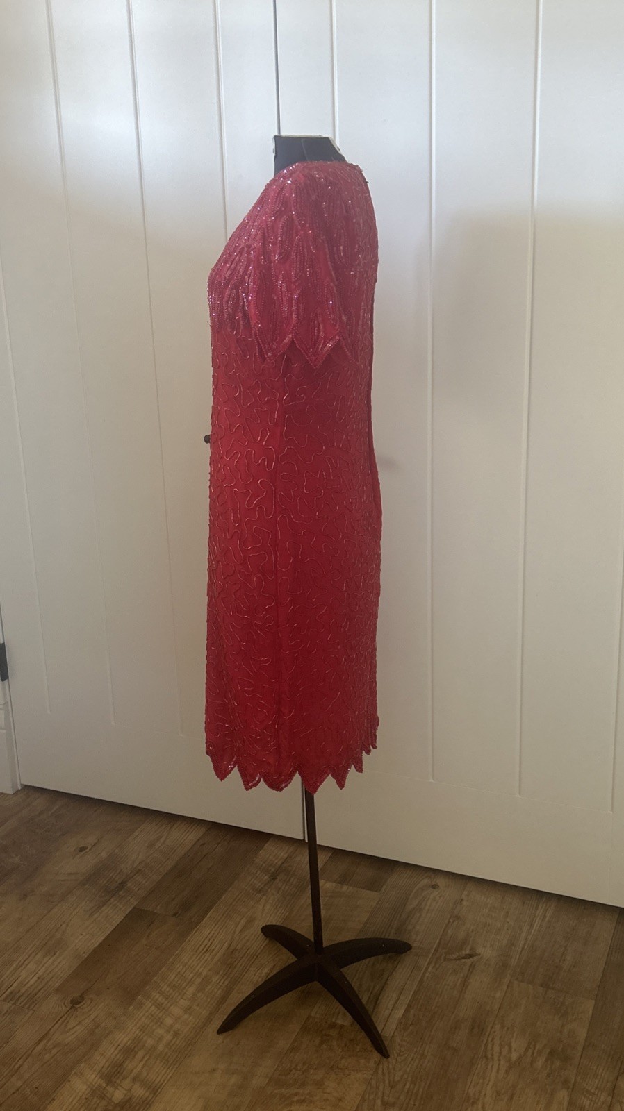 Vintage 1980’s Laurence Kazar New York Beaded Sequined Red Dress Size M