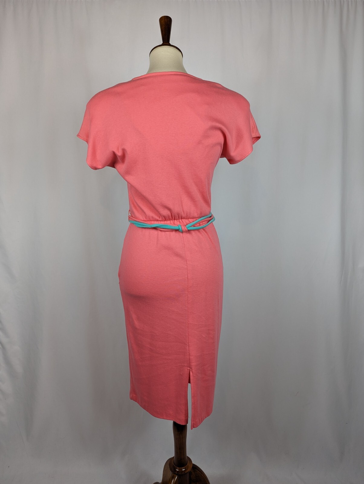 Toni Todd Vintage Sheath Dress 80s Peach Pink Shell Belt Pockets Womens Sz 8