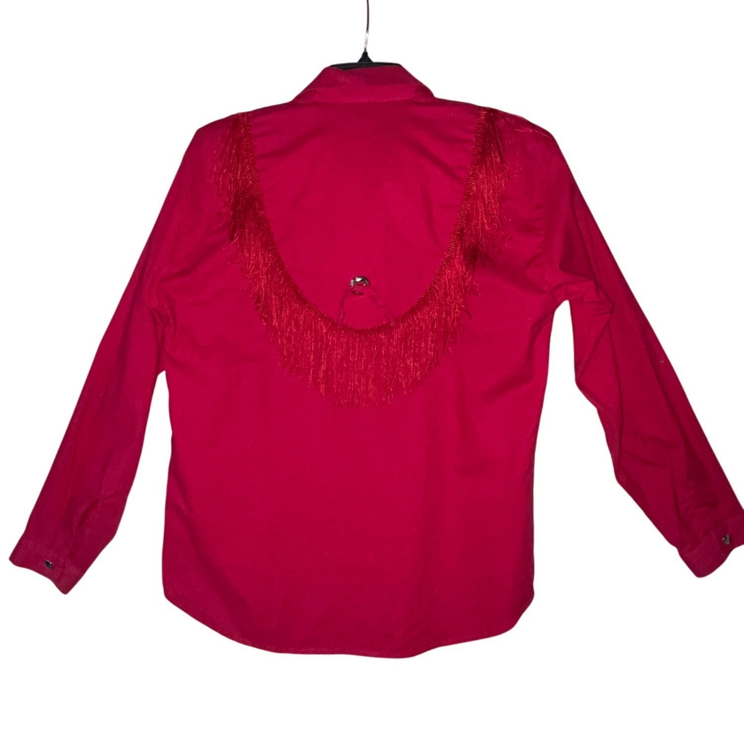 Vintage Sassa Red Western Shirt With Fringe Made In USA Size M Long Sleeve Women