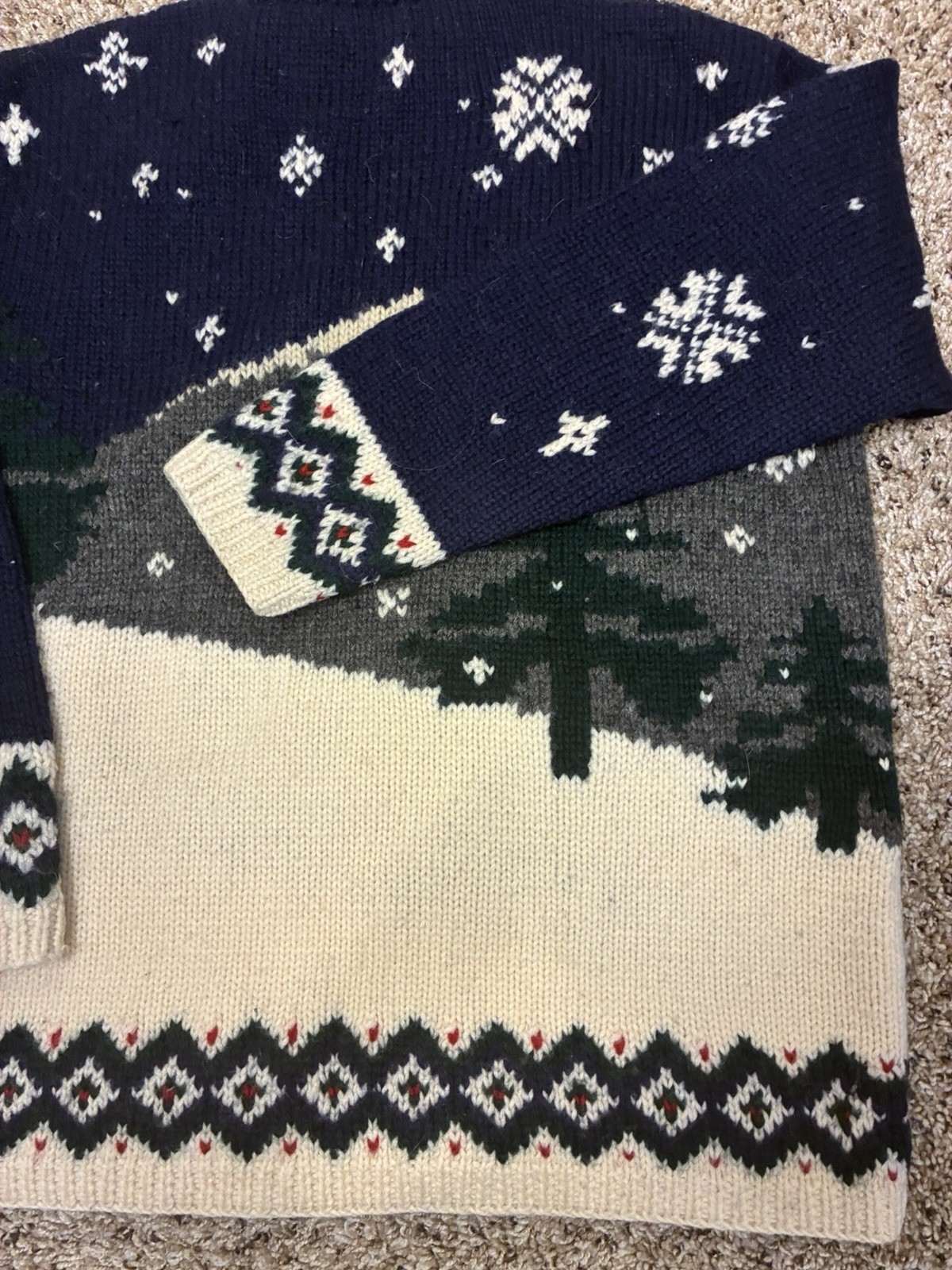 VTG Lauren Ralph Lauren Exclusive Handknit Dog Trees Ski Nordic Wool Sweater PS
