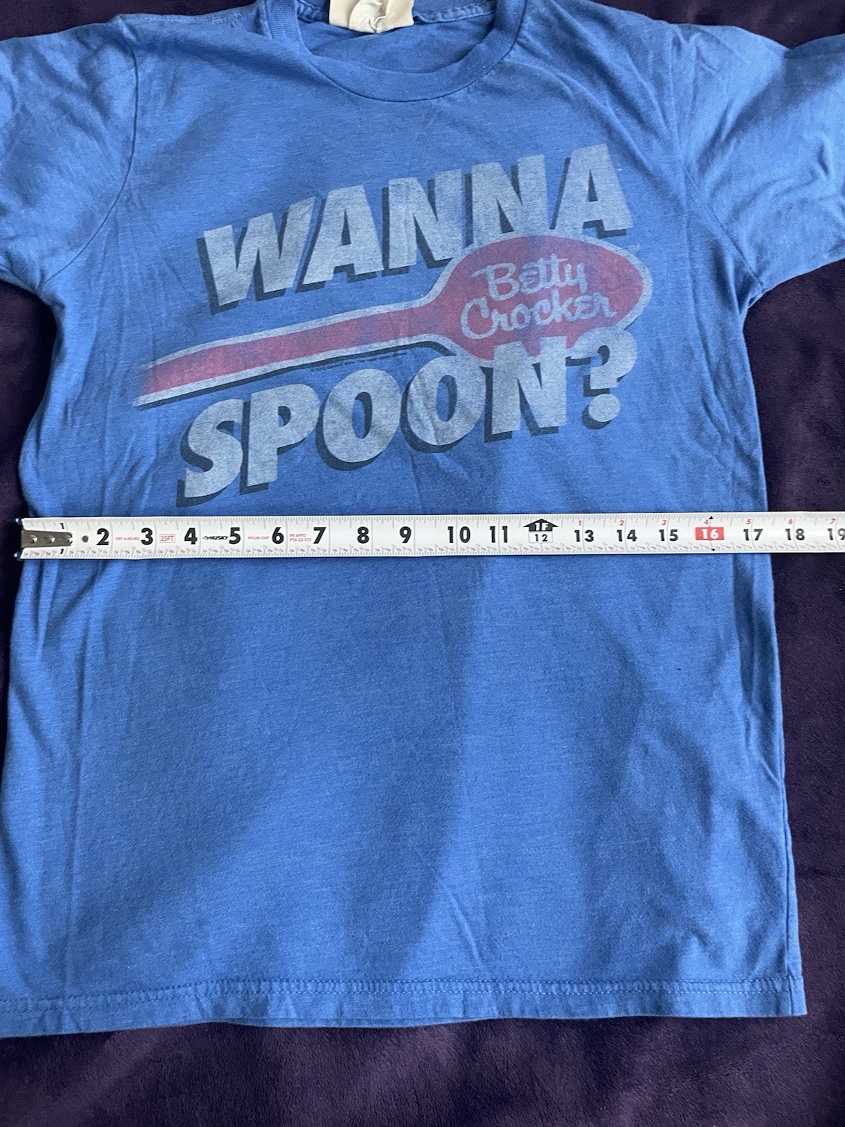 True Vintage Betty Crocker Blue Wanna Spoon Blue Graphic Tshirt Size Small
