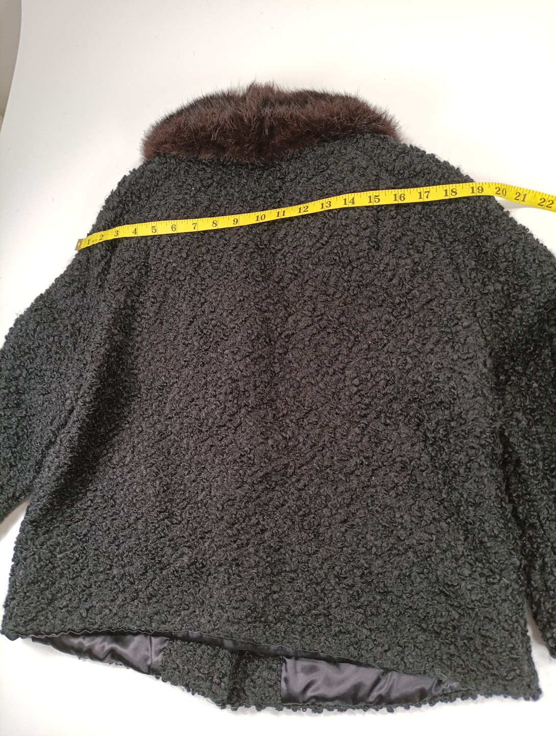 Vintage Black Curly Lamb Crop Jacket with Fur Collar Swing S/M