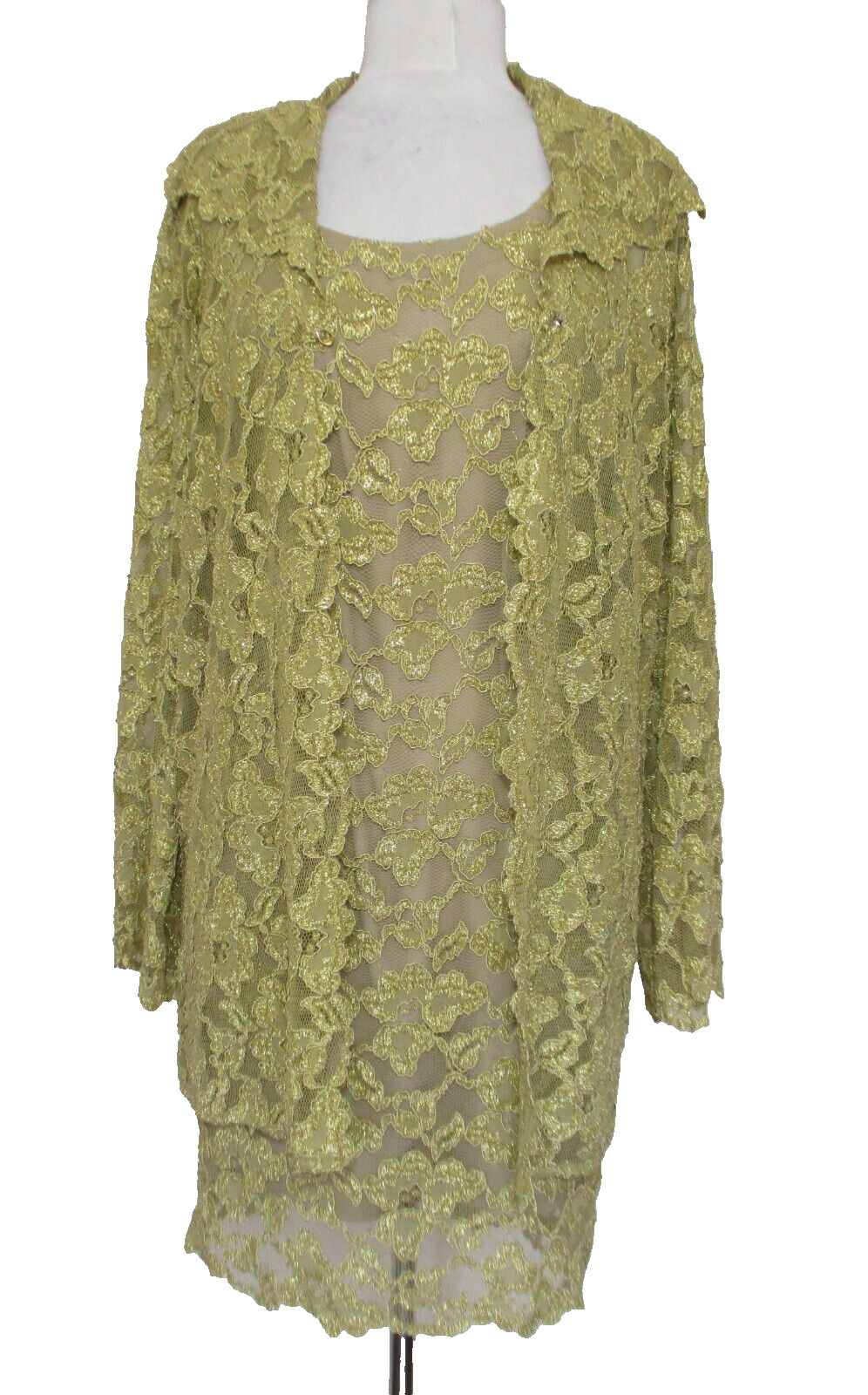 Vintage Chetta B Cocktail Dress Suit S Women Gold Lace Dress & Jacket Set