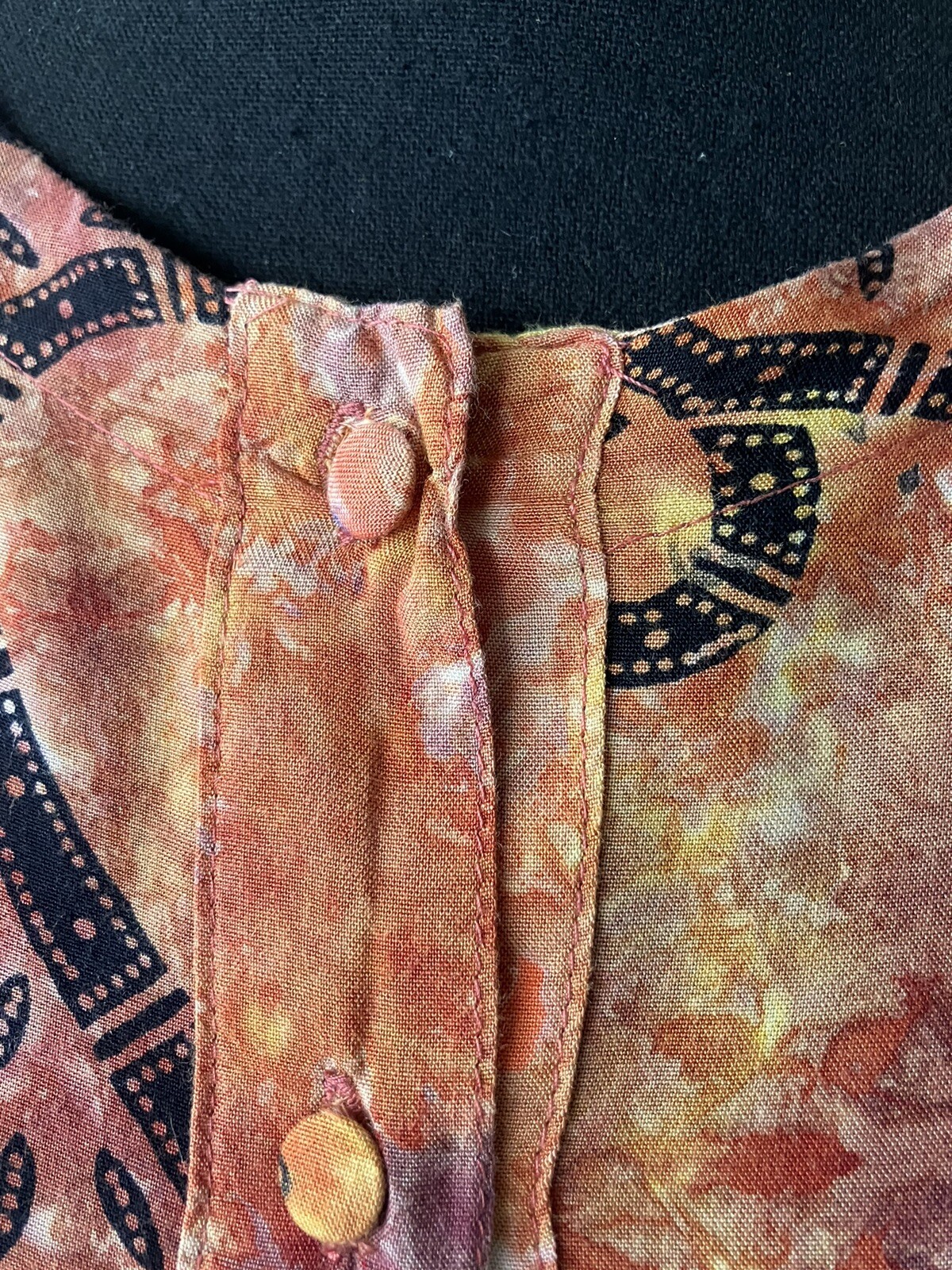 Vintage 70s Lady Cactus Batik Print Tie Dye Caftan/Maxi Dress Boho Festival L/XL