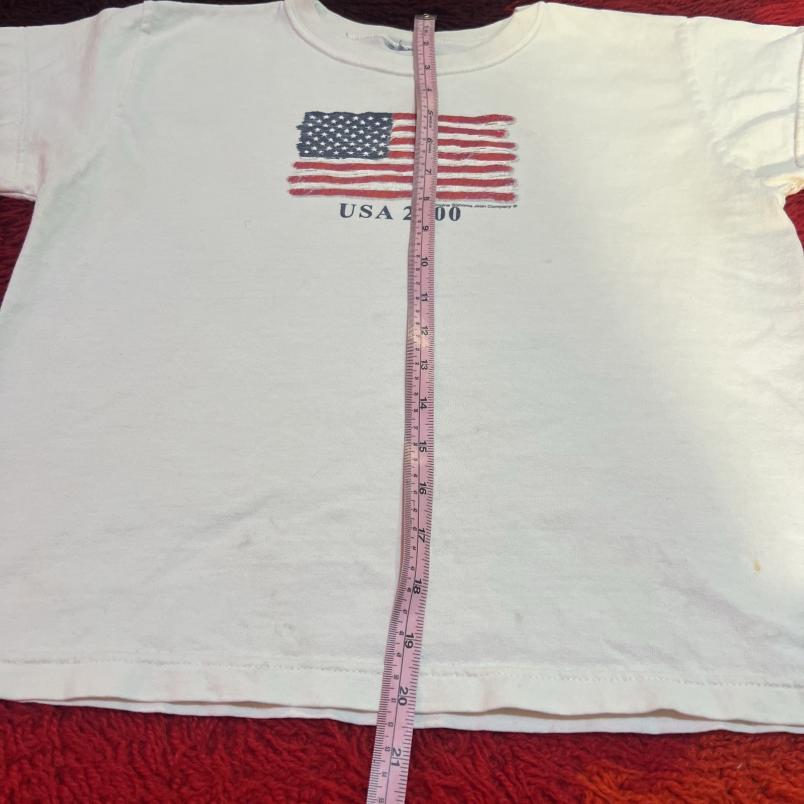 Y2K Summer 2000 T Shirt American Flag Millennium Vintage White M Sonoma Crop