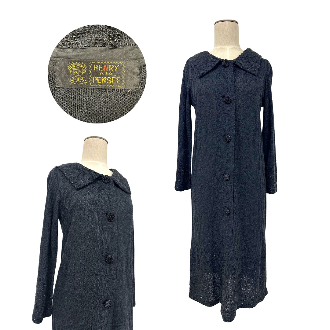 Vintage 1930s Henry A La Pensée Jet Beaded Drop Waist Knit Dress