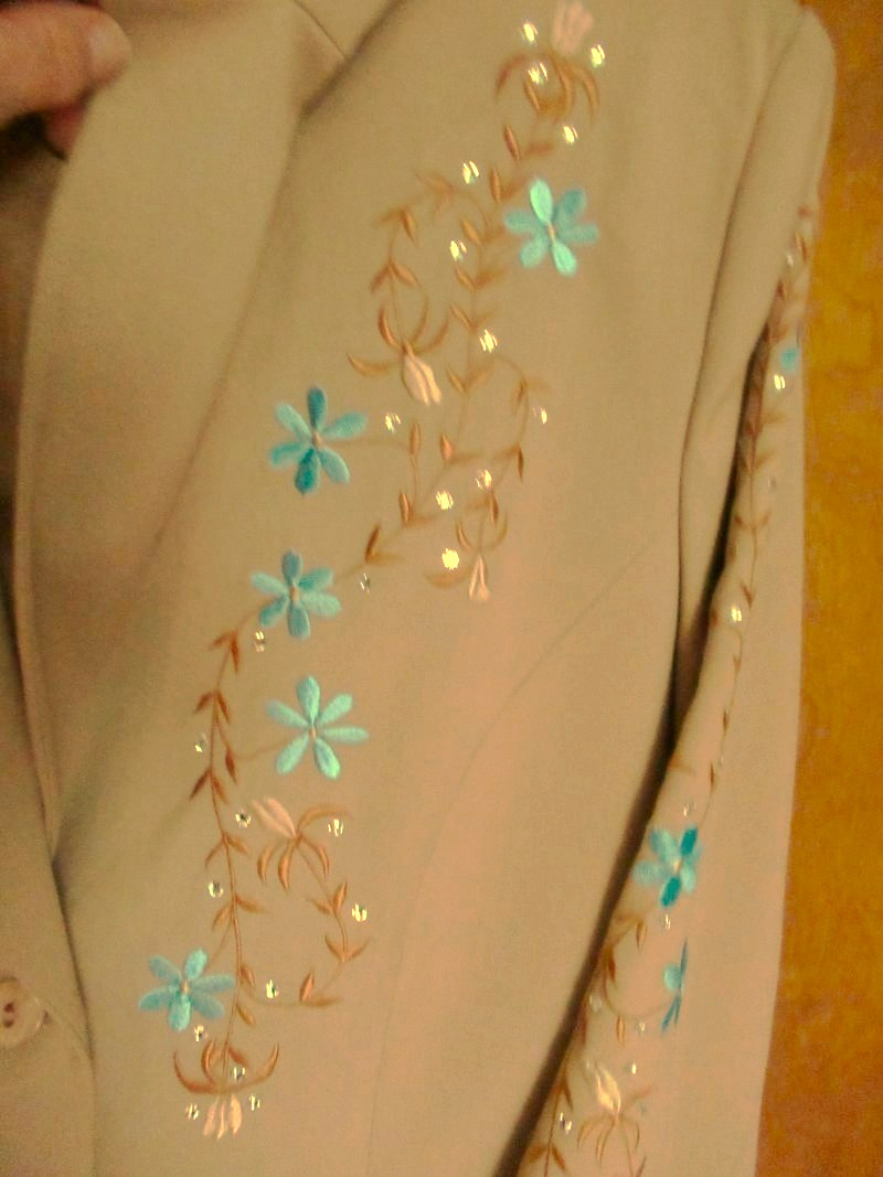VTG SAGE WEST TX TAN EMBROIDER FLOWER RHINESTONE WM ROCKABILLY NASHVILLE JACKET